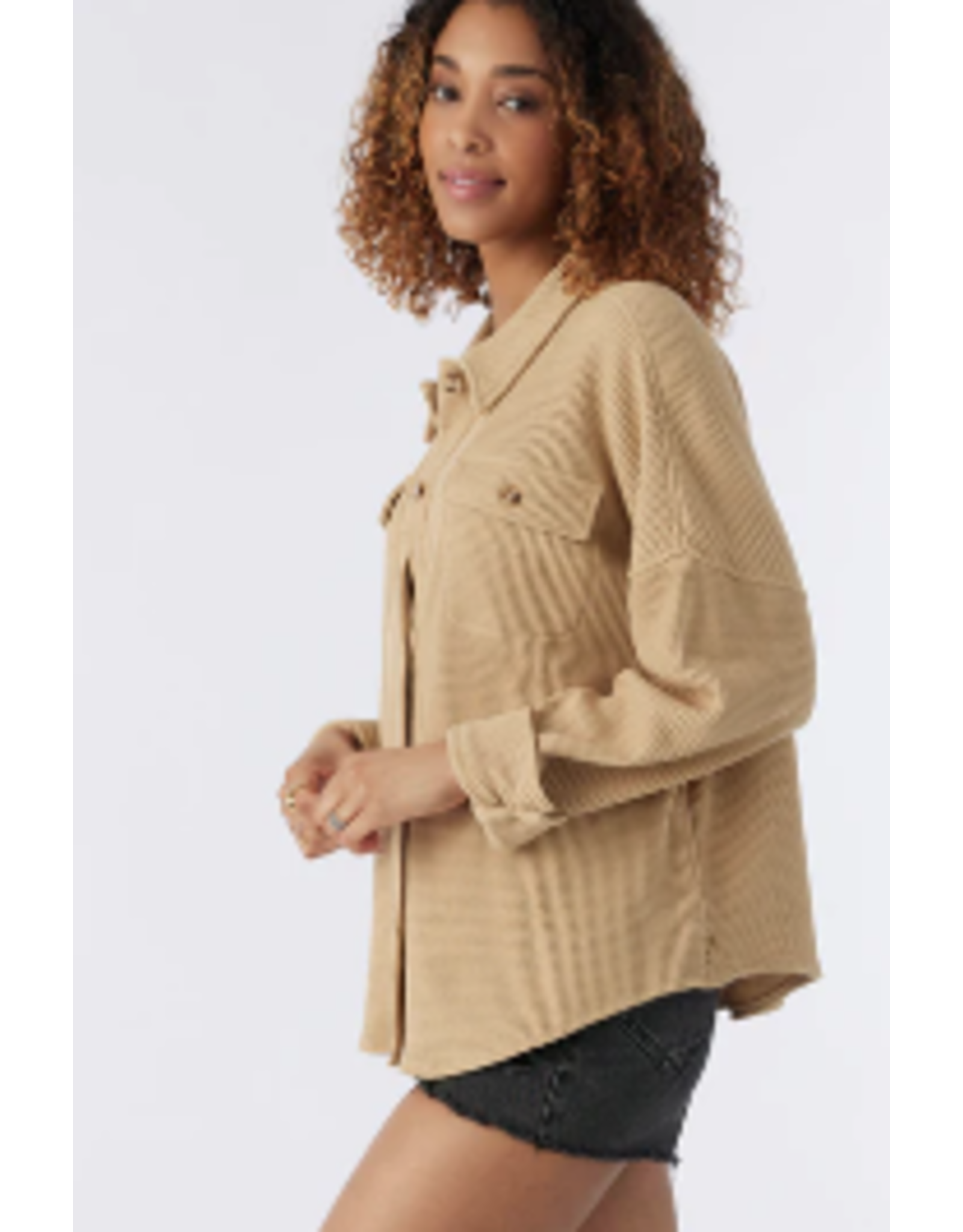 ONEILL Womens TOUR WAFFLE KNIT BUTTON-UP TOP