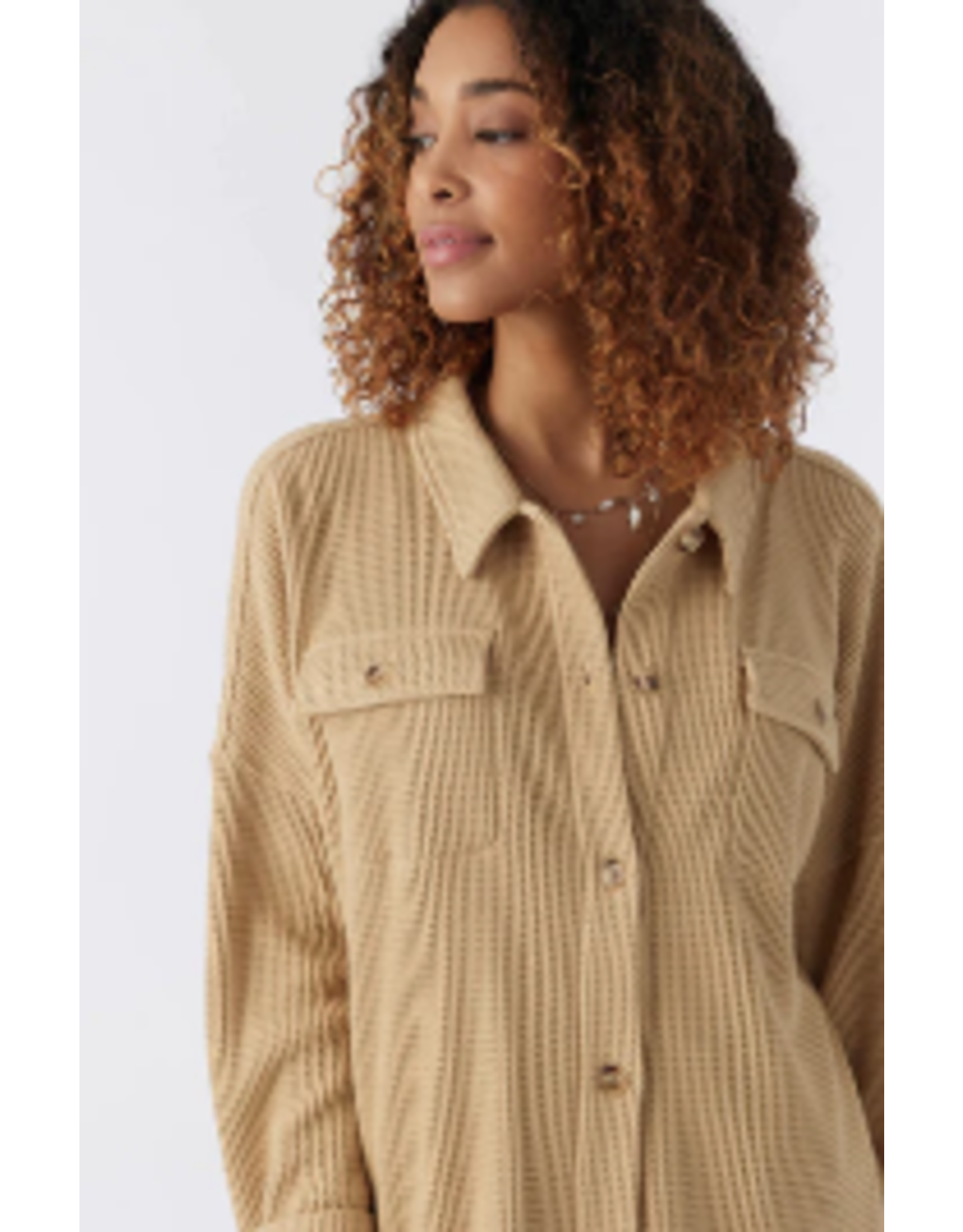 ONEILL Womens TOUR WAFFLE KNIT BUTTON-UP TOP