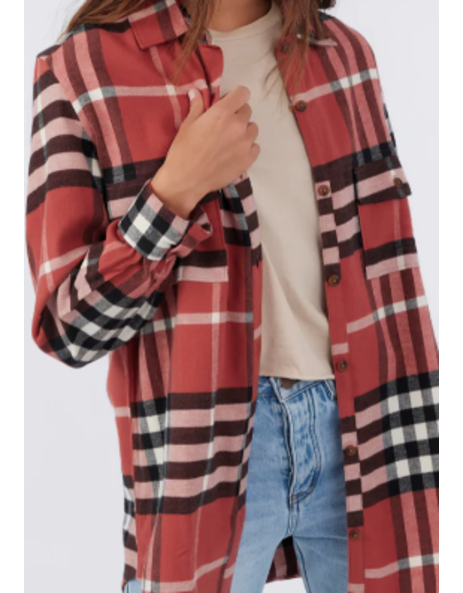 ONEILL Womens BROOKS OVERSIZED FLANNEL TOP - Size L