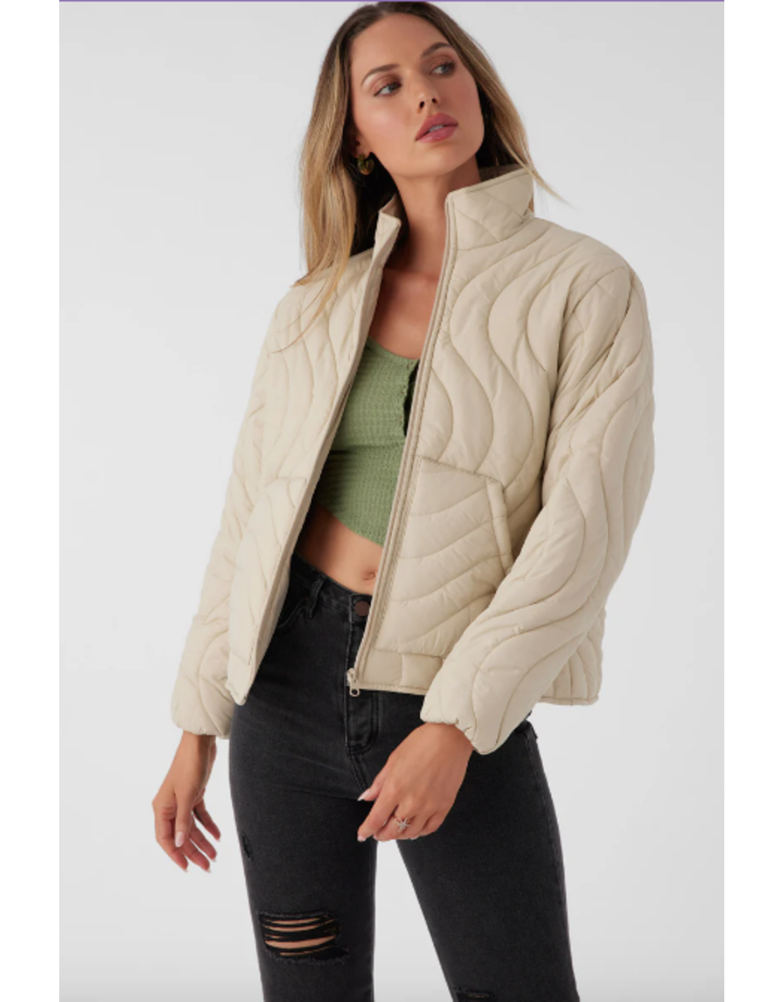 ONEILL Womens EDEN NYLON WAVE QUILTED ZIP JACKET