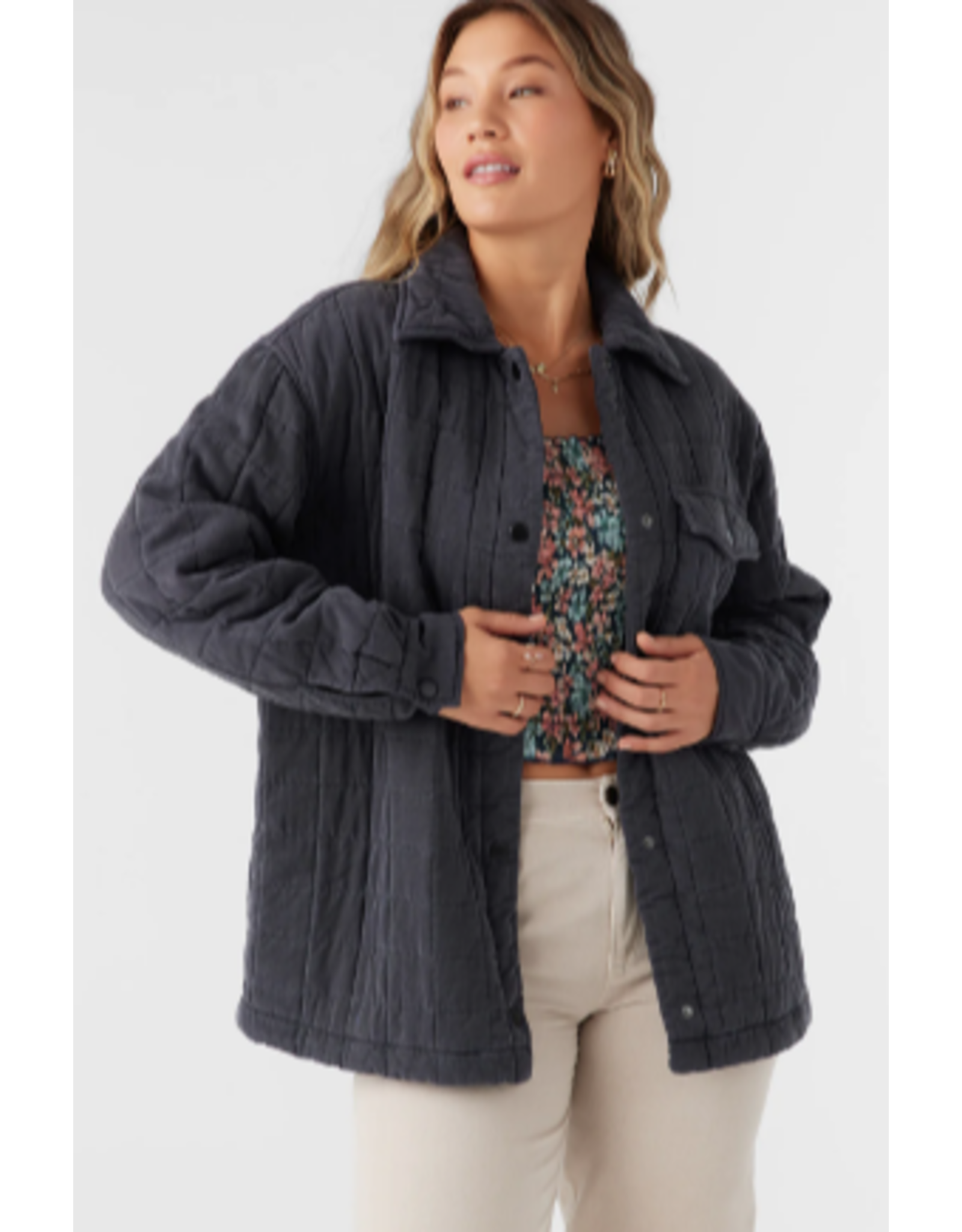 O'NEILL RYA QUILTED OVERSIZED FIT SNAP FRONT JACKET