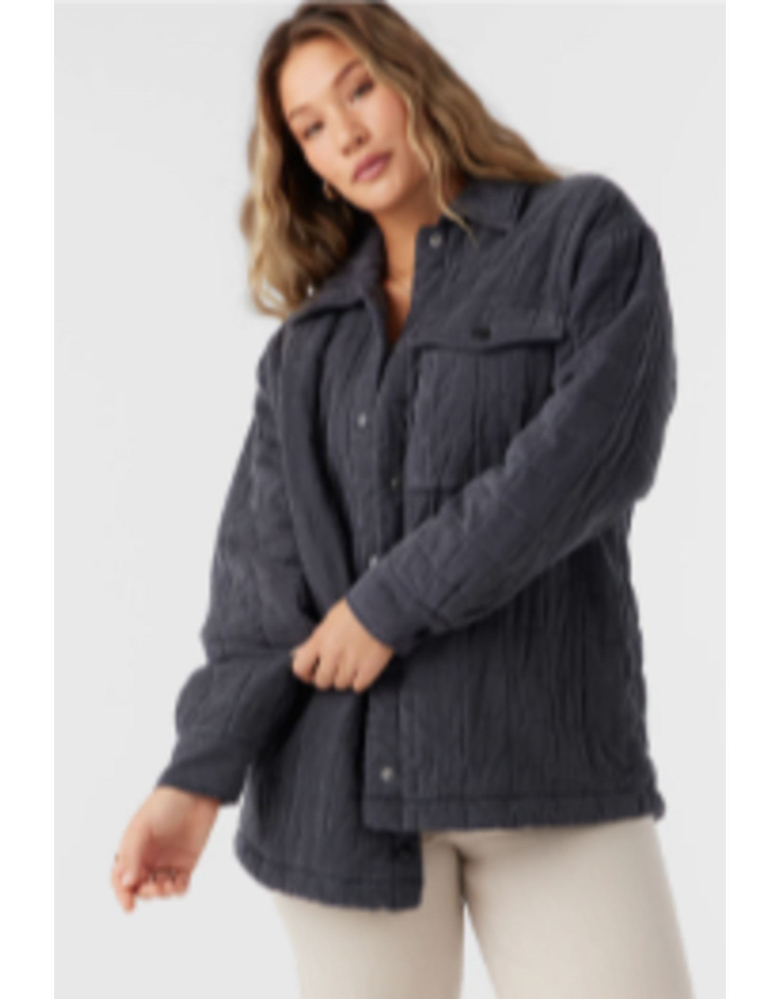 O'NEILL RYA QUILTED OVERSIZED FIT SNAP FRONT JACKET