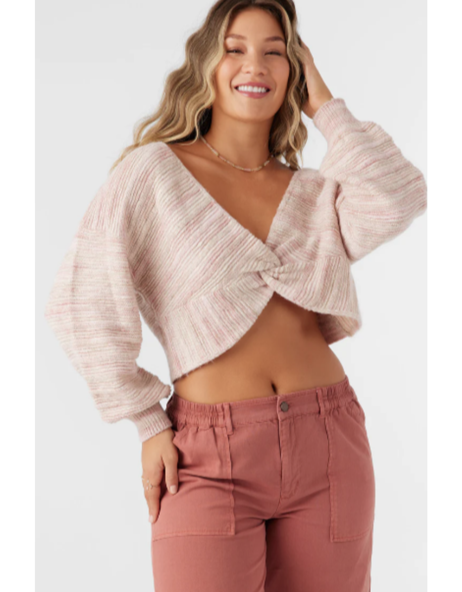 ONEILL Womens HILLSIDE STRIPE TWIST FRONT TWO-WAY SWEATER