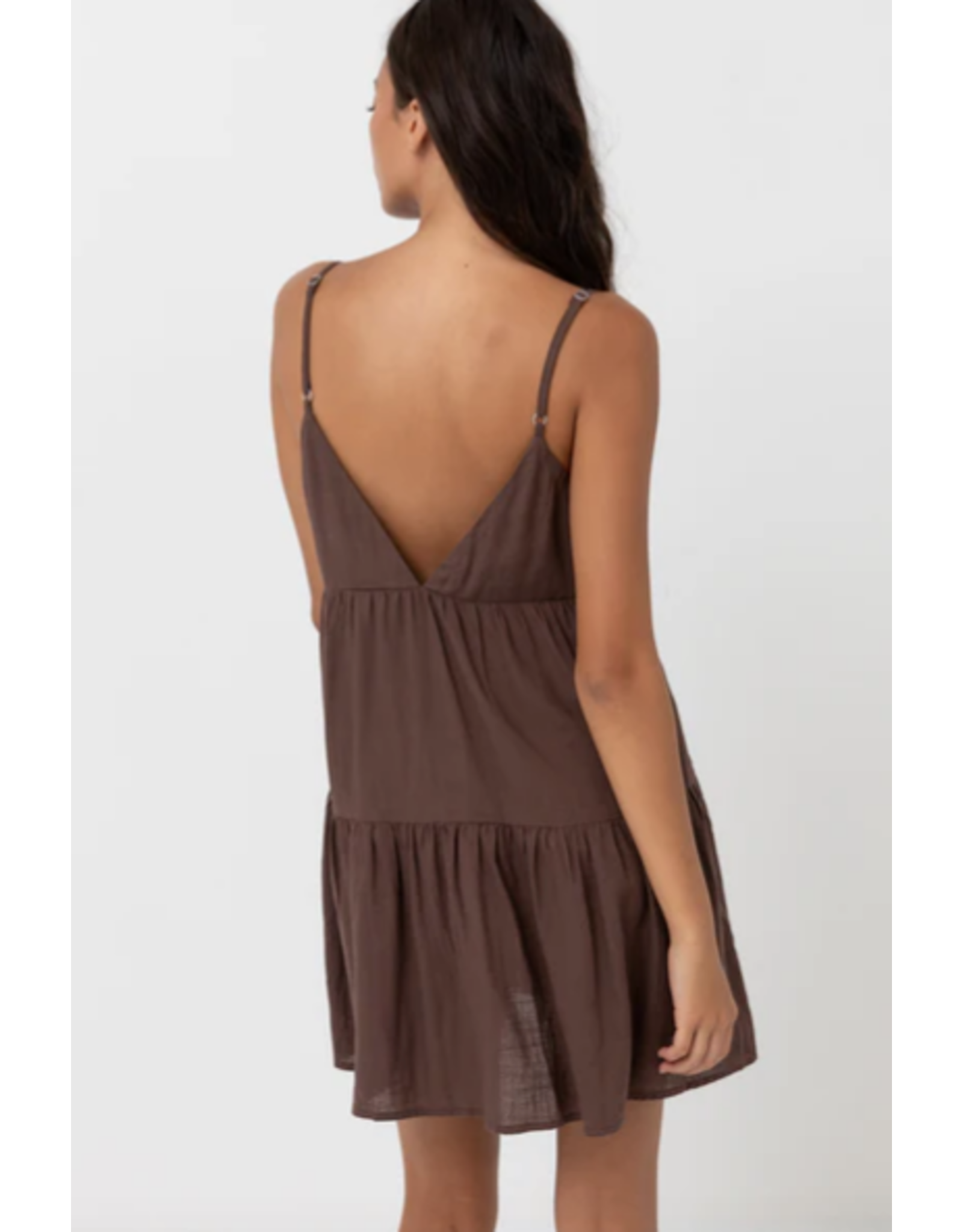 RHYTHM RHYTHM CLASSIC TIERED MINI DRESS CHOCOLATE