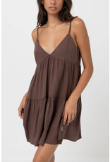 RHYTHM RHYTHM CLASSIC TIERED MINI DRESS CHOCOLATE