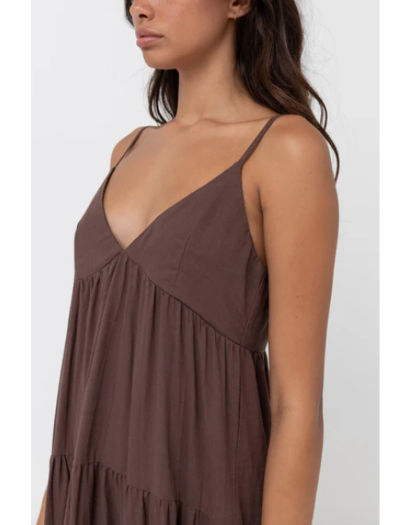 RHYTHM RHYTHM CLASSIC TIERED MINI DRESS CHOCOLATE