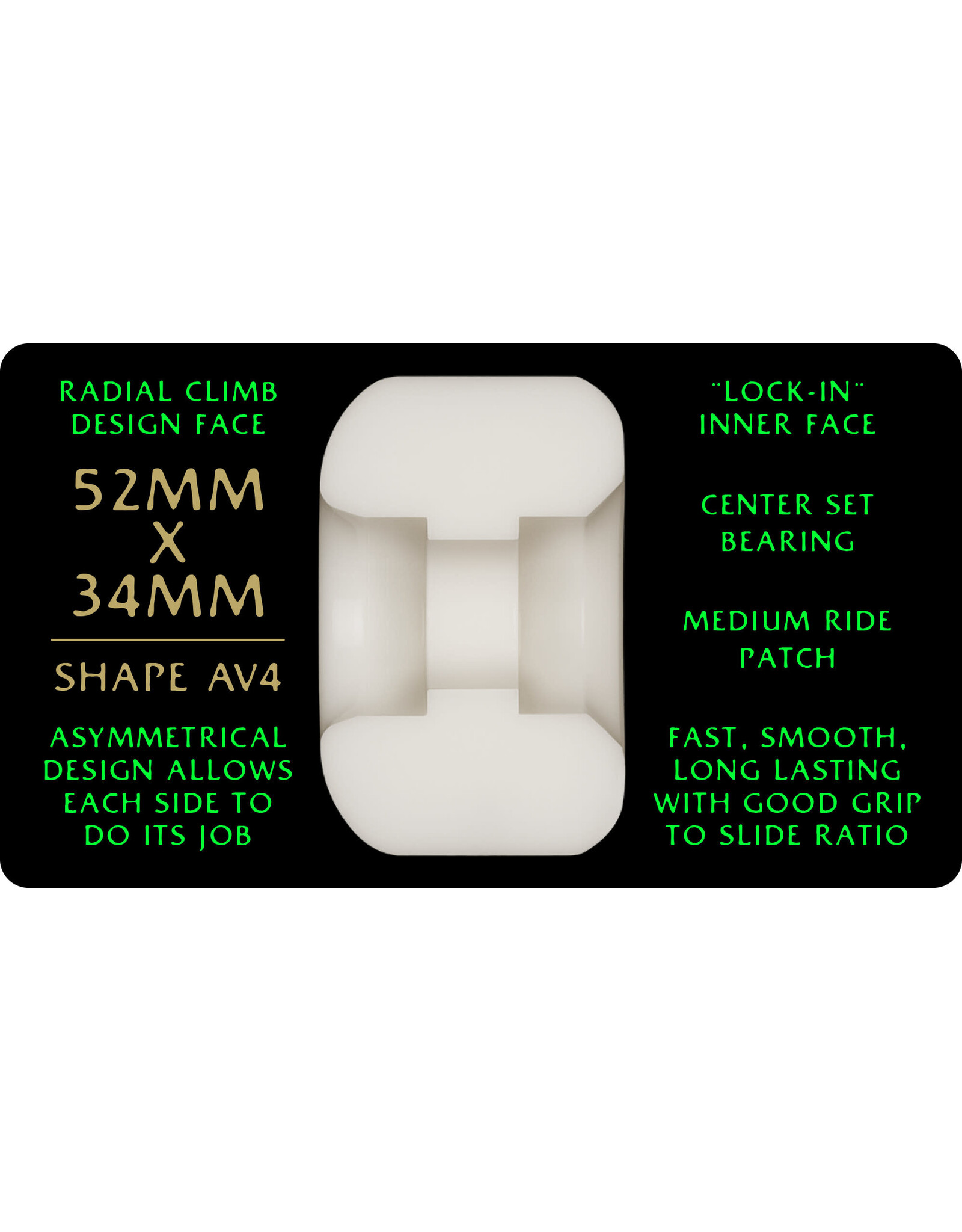 POWELL PERALTA Powell Peralta Nano Rats 88A - AV4 Asymmetrical Shape - Medium Ride Patch - 52mm x 34mm 88A AV4 Skateboard Wheels 4pk