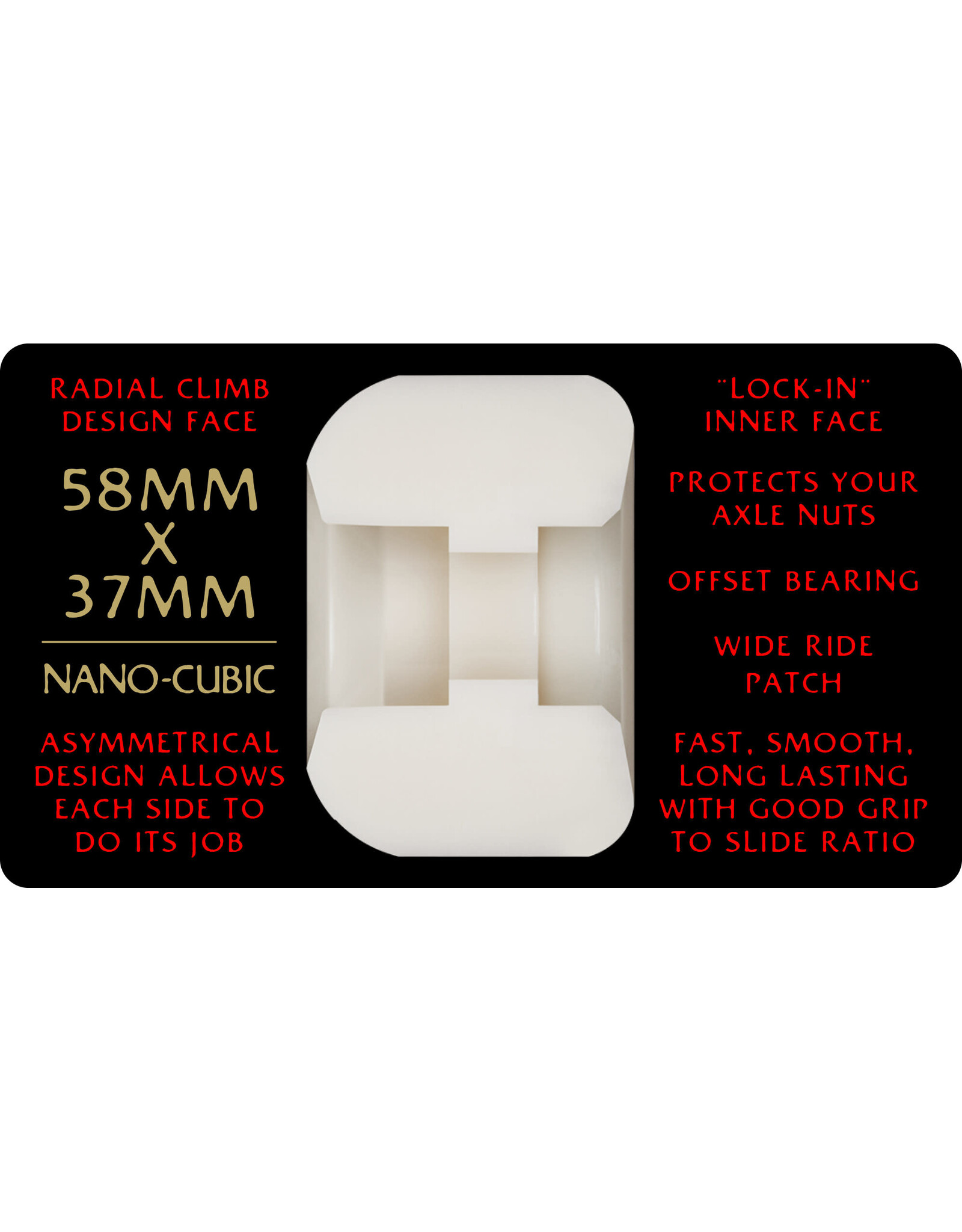 POWELL PERALTA Powell Peralta Nano-Cubic 93A - Asymmetrical Shape - Wide Ride Patch - Offset Bearing - 58mm x 37mm 93A Skateboard Wheels 4pk