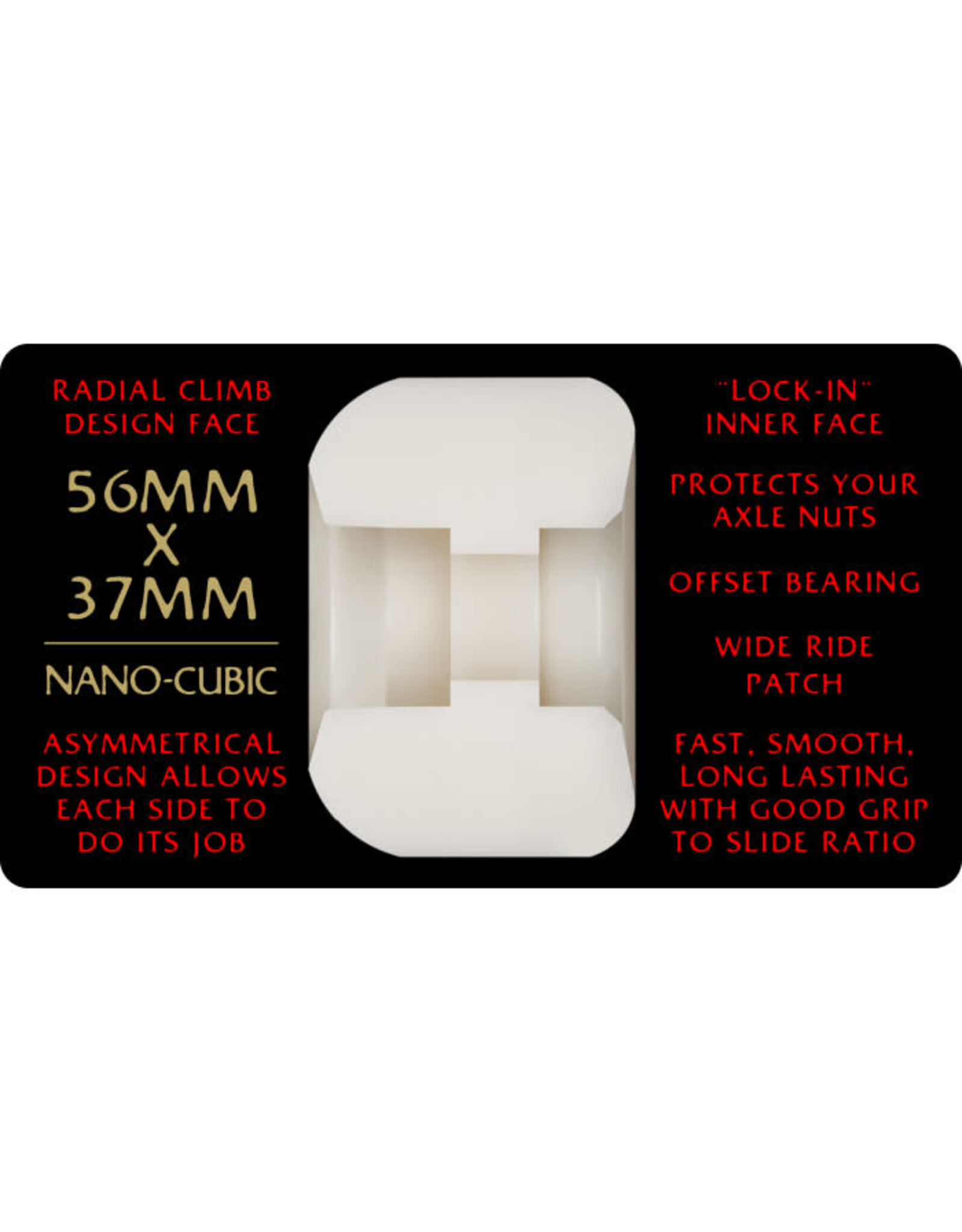 BONES Powell Peralta Nano-Cubic 93A - Asymmetrical Shape - Wide Ride Patch - Offset Bearing - 56mm x 37mm 93A Skateboard Wheels 4pk