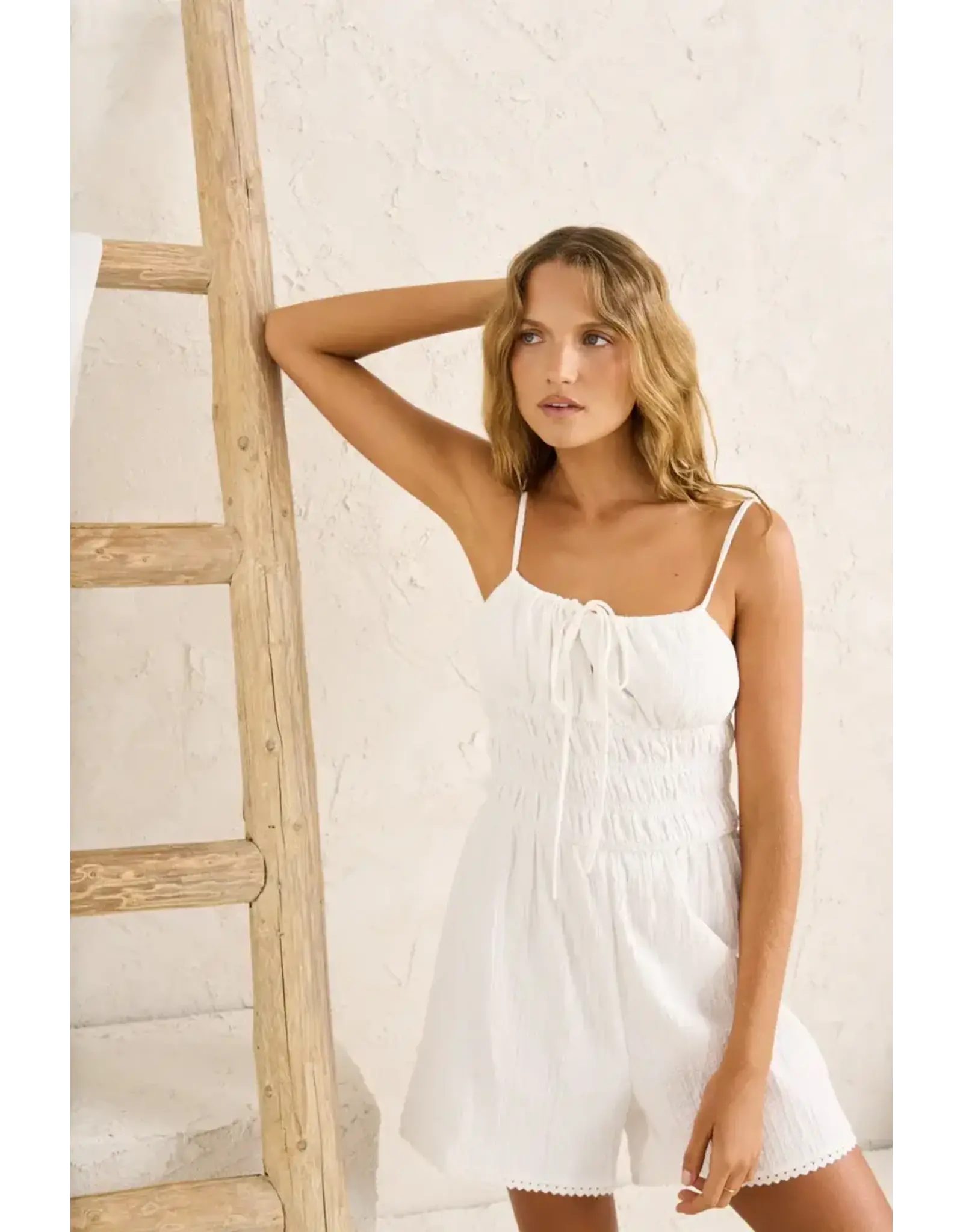 RHYTHM Macy Scallop Playsuit White