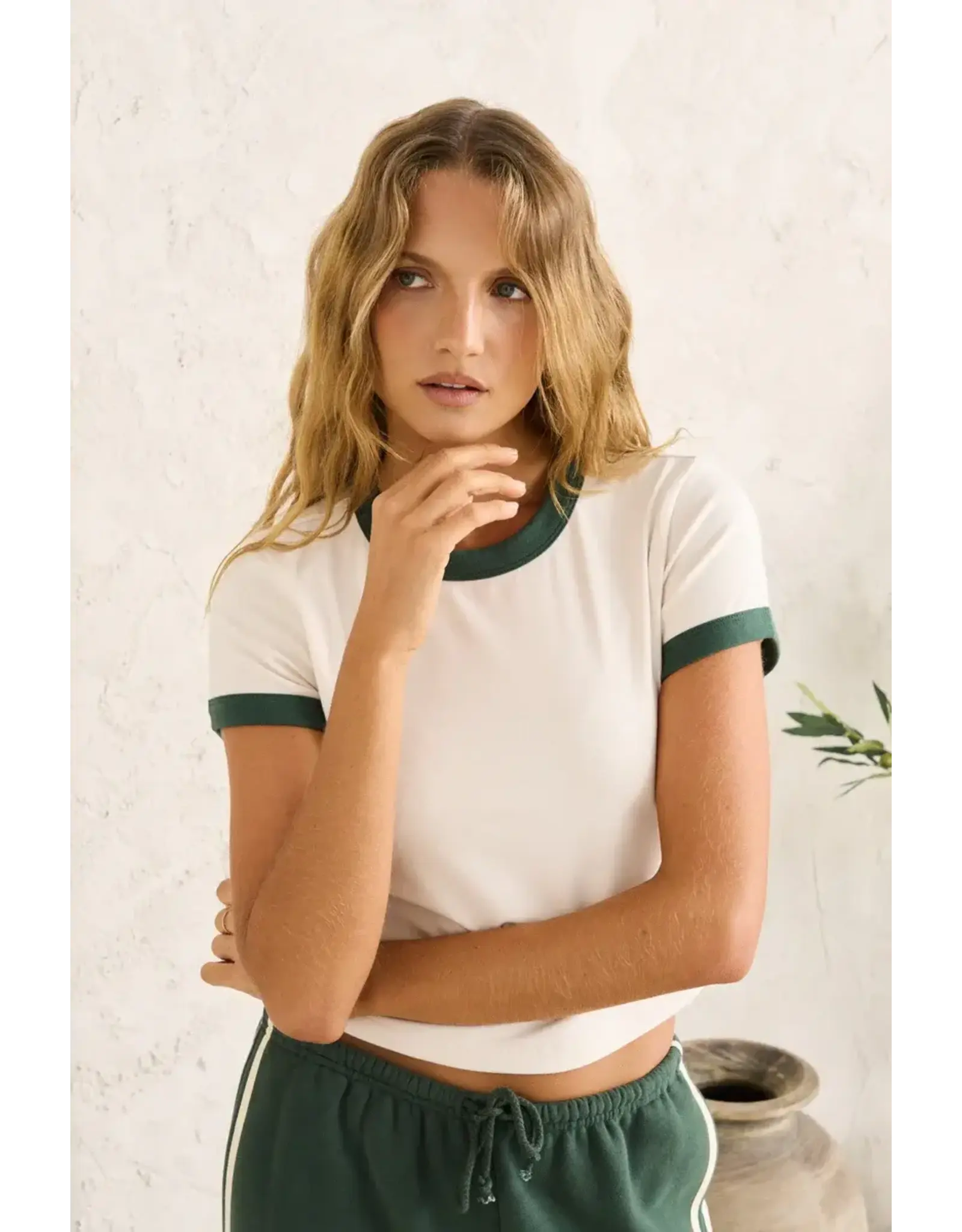 RHYTHM Embroidered Floral Tee Natural/Hunter