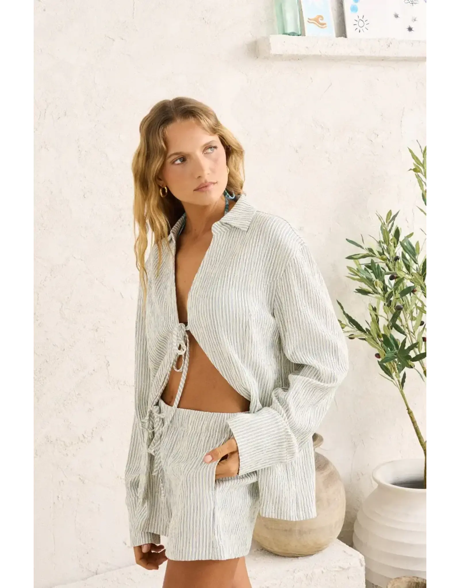 RHYTHM Driftwood Stripe Overswim Short Cream