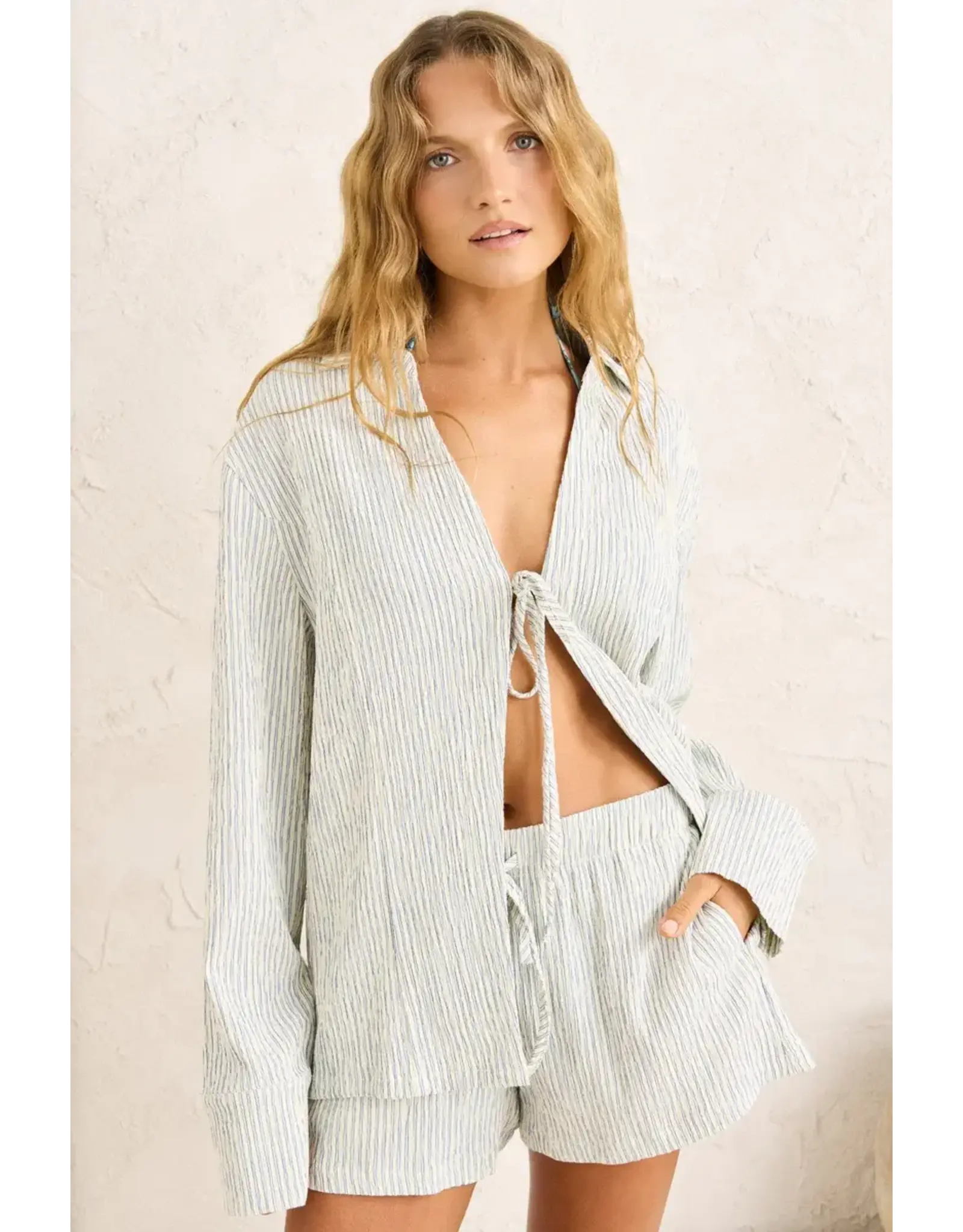 RHYTHM Driftwood Stripe Overswim Shirt Cream