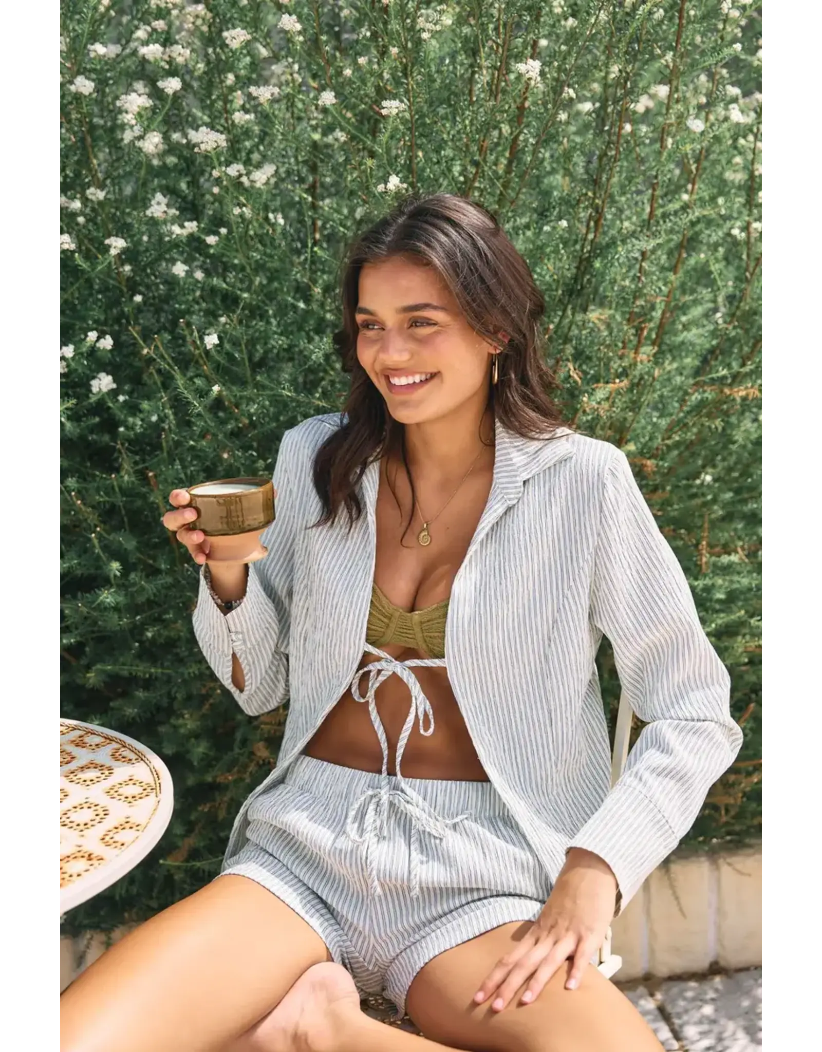 RHYTHM Driftwood Stripe Overswim Shirt Cream