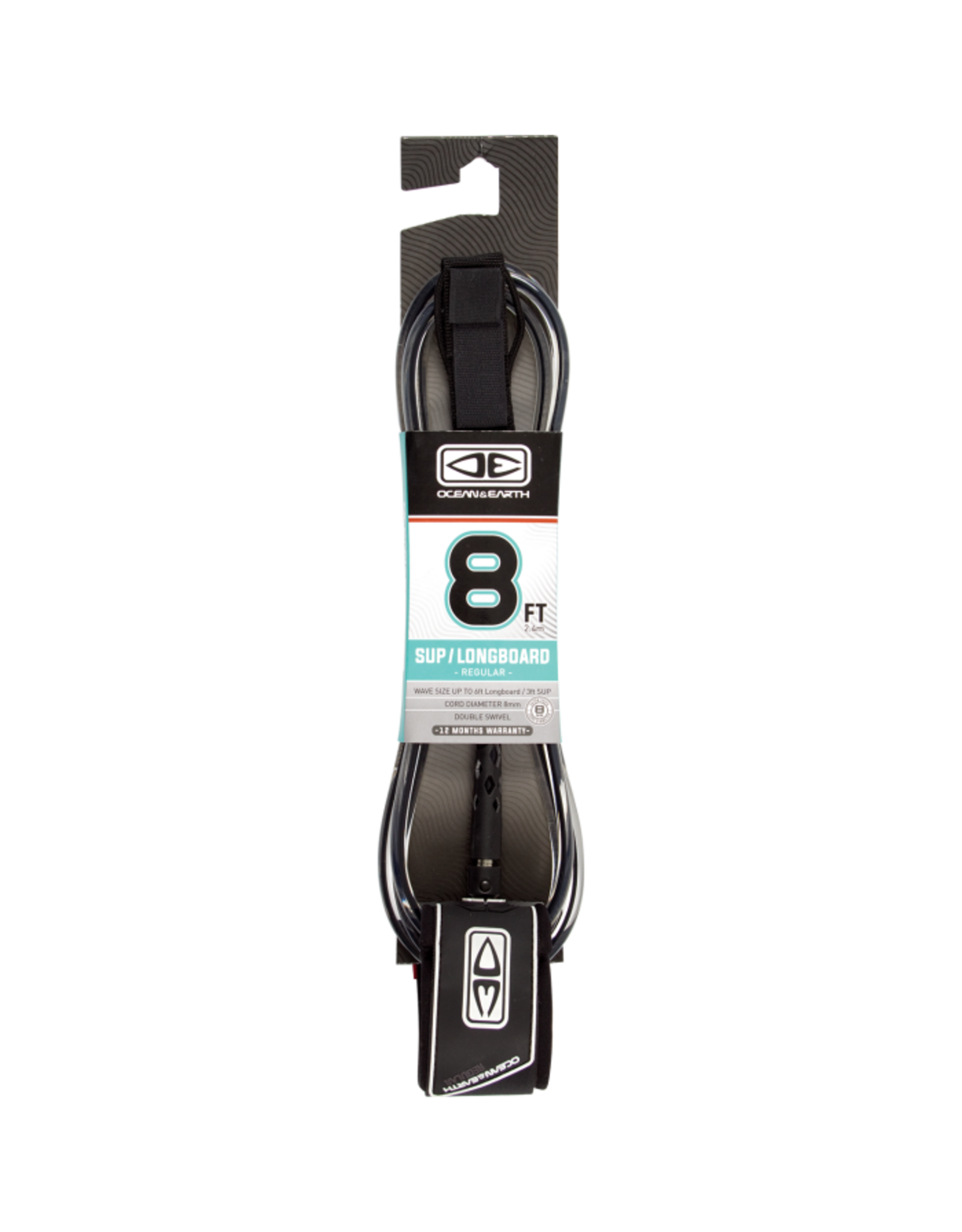 Ocean & Earth O&E REGULAR SUP/LB LEASH 8' BLACK Ocean and Earth