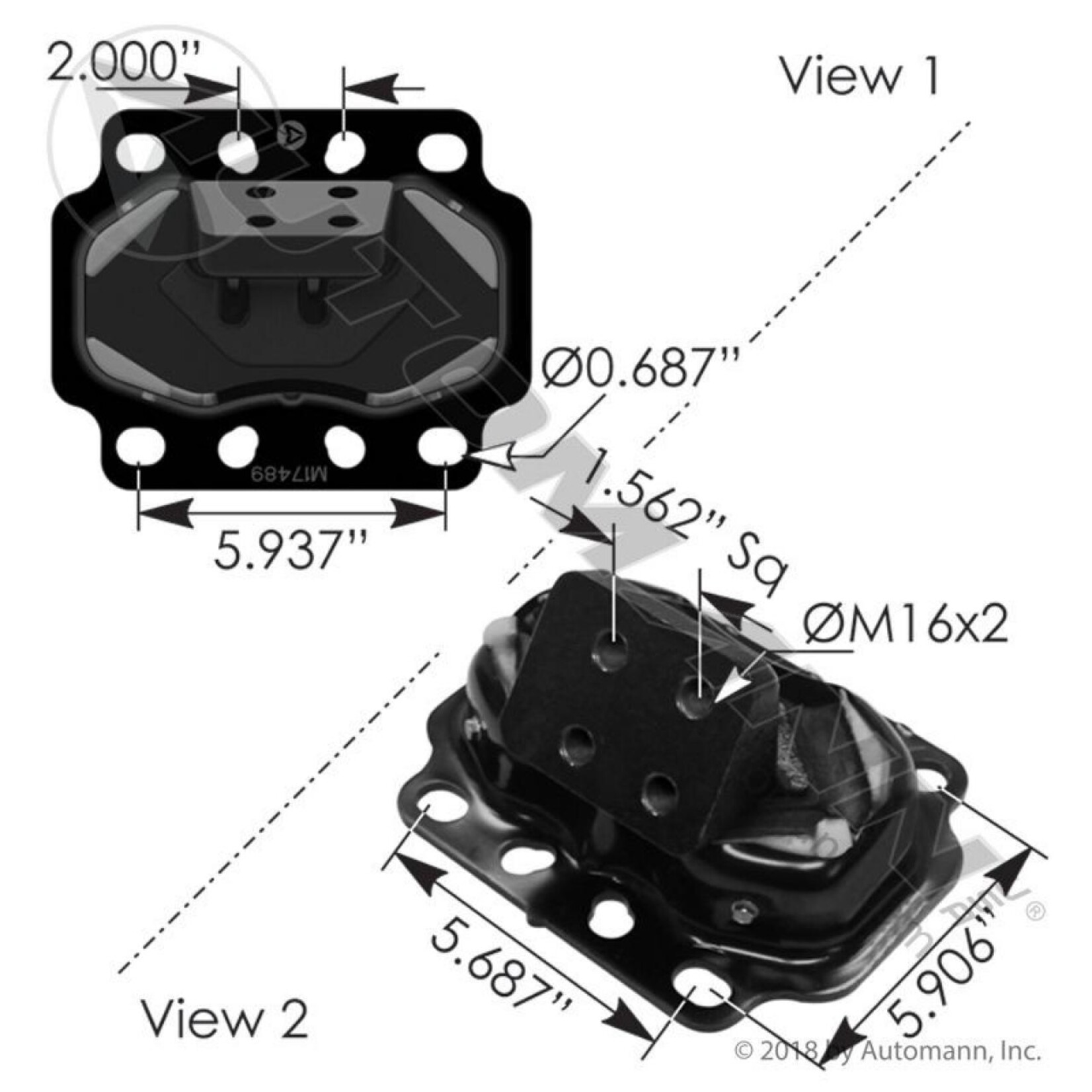 Automann Engine Mount / Motor Mount - Rear - Left - Kenworth / Peterbilt with Paccar Engine  - P/N A85-2010-206