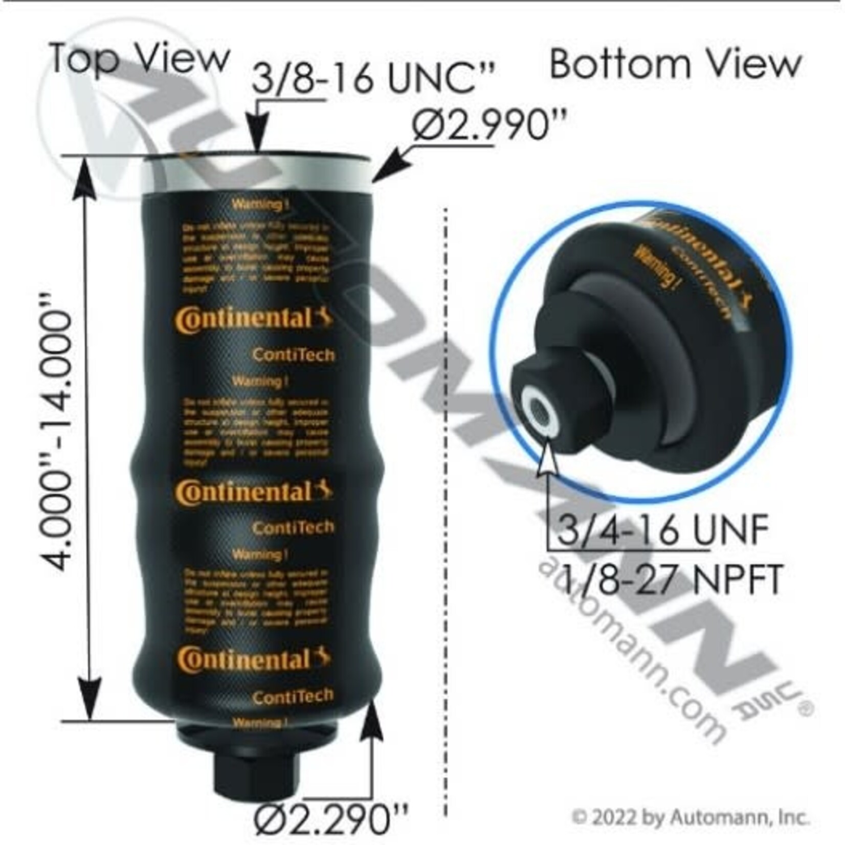 Continental Air Bag - CABIN - Continental -Peterbilt 2905900 / 2906016 ( 7093 / 7112  )