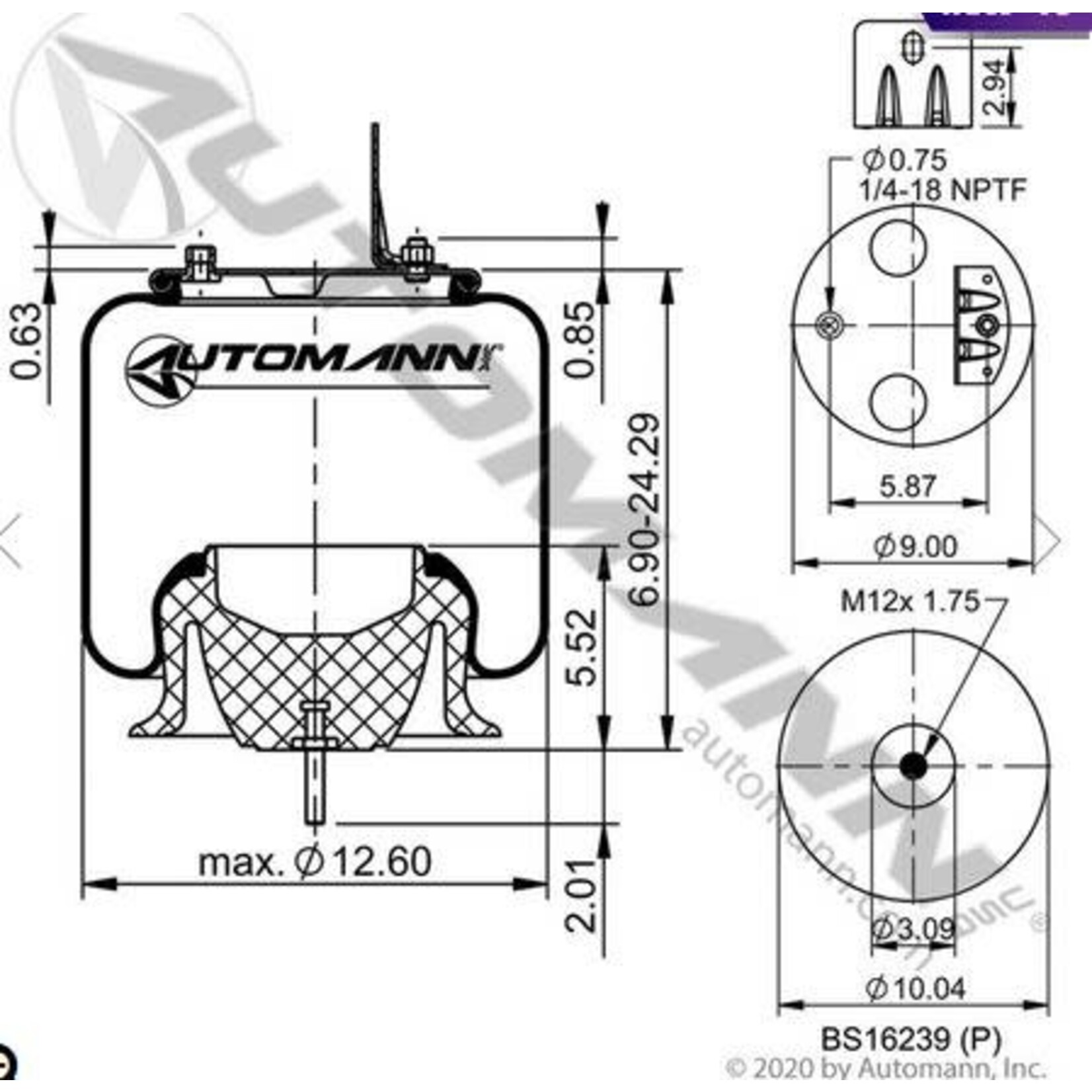 Automann Air Bag - Automann - W01-358-9875 (International / Navistar) - use Airbag 1190 / 1191