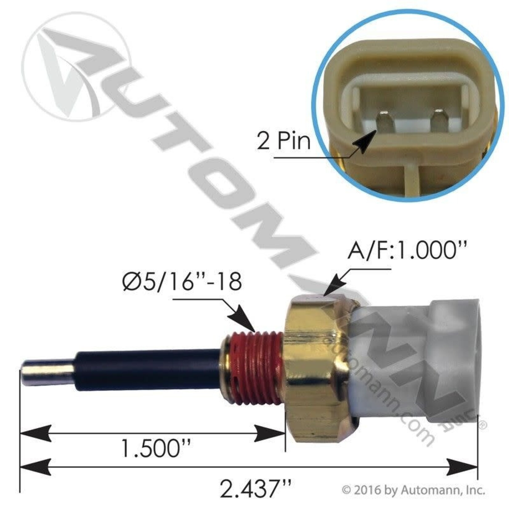 Automann Coolant Level Sensor Paccar - Automan - Peterbilt 2014-17 1/4in-18 NPT 2 Pin Connector