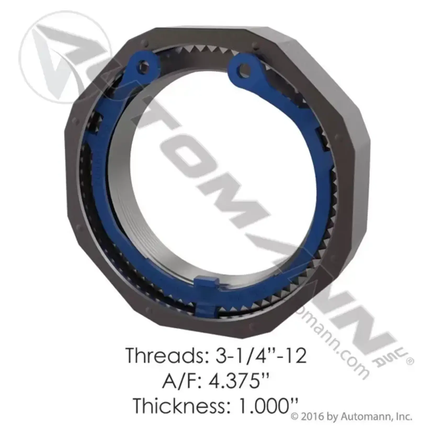 Automann Unitized Spindle Nut  Automann - Thread	3-1/4”-12" / Thickness 1.000" - Eaton, Ford, Freightliner, Kenworth, Mack, Meritor, Peterbilt, Volvo,