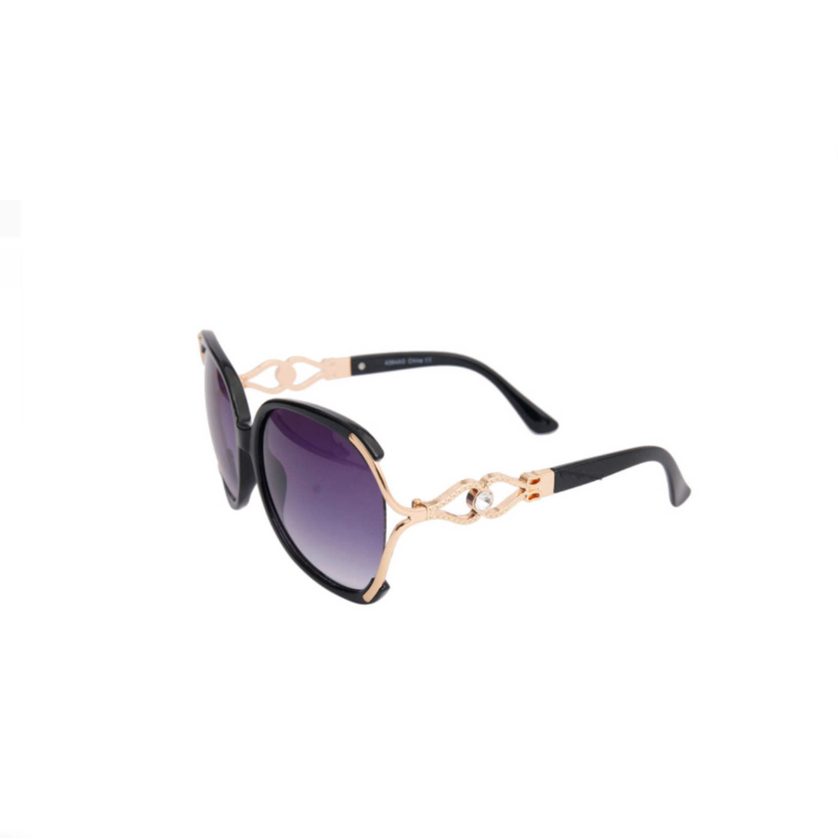 Designer Style Gold Edge Black Rounded Sunglasses