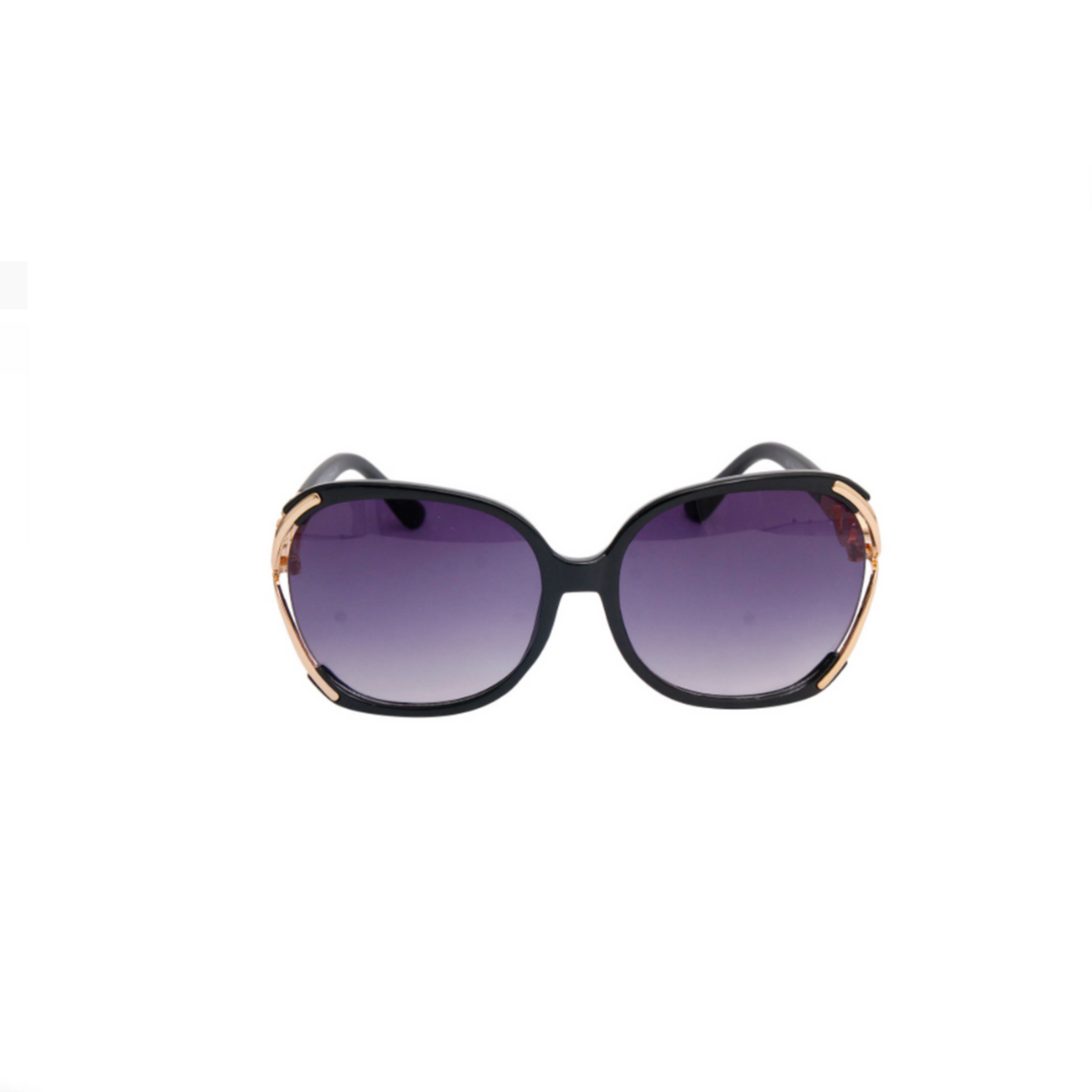Designer Style Gold Edge Black Rounded Sunglasses