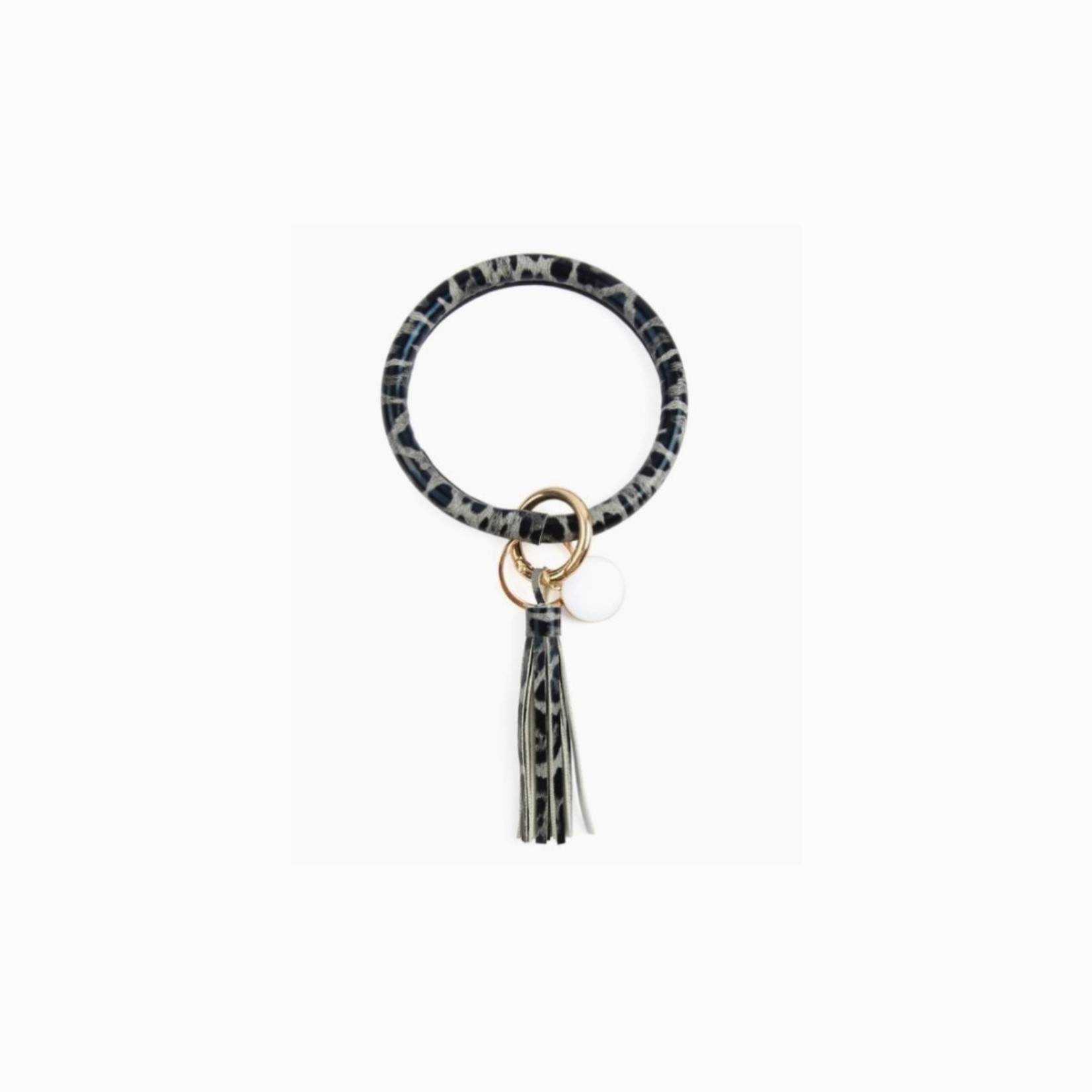 MYS Leopard Leather Coated Key Ring with Pendant