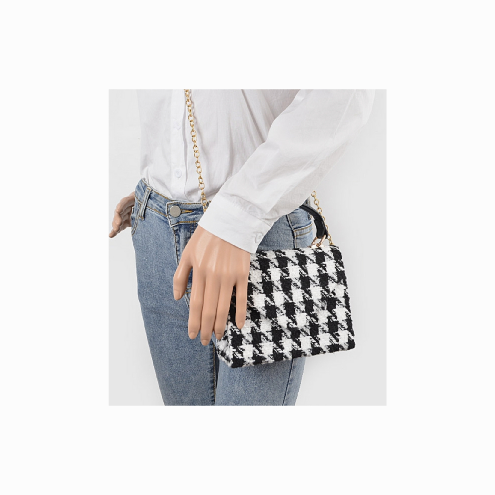 Houndstooth Tweed Cross Body Bag