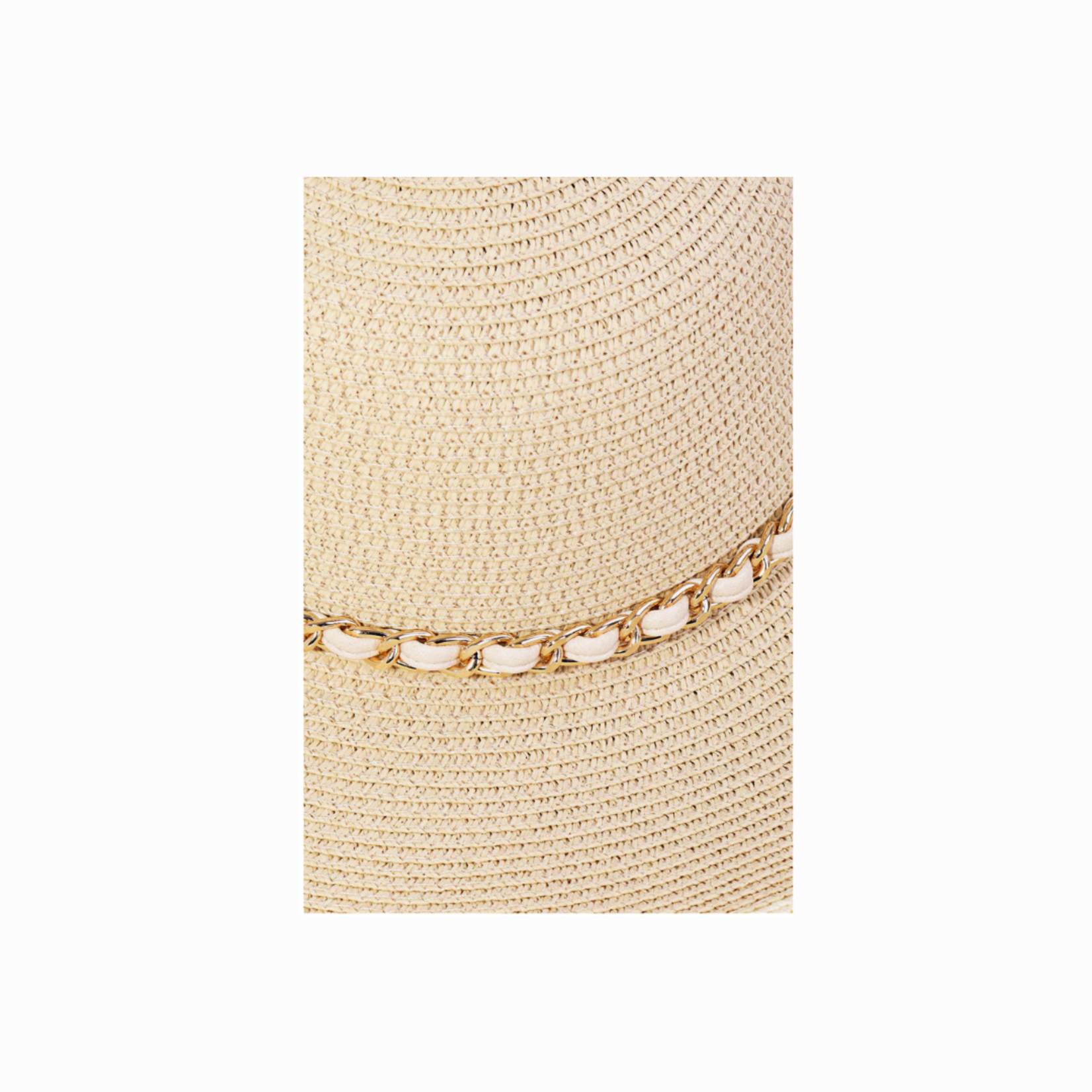 Braided Chain Band Strap Beach Sun Hat - Ivory