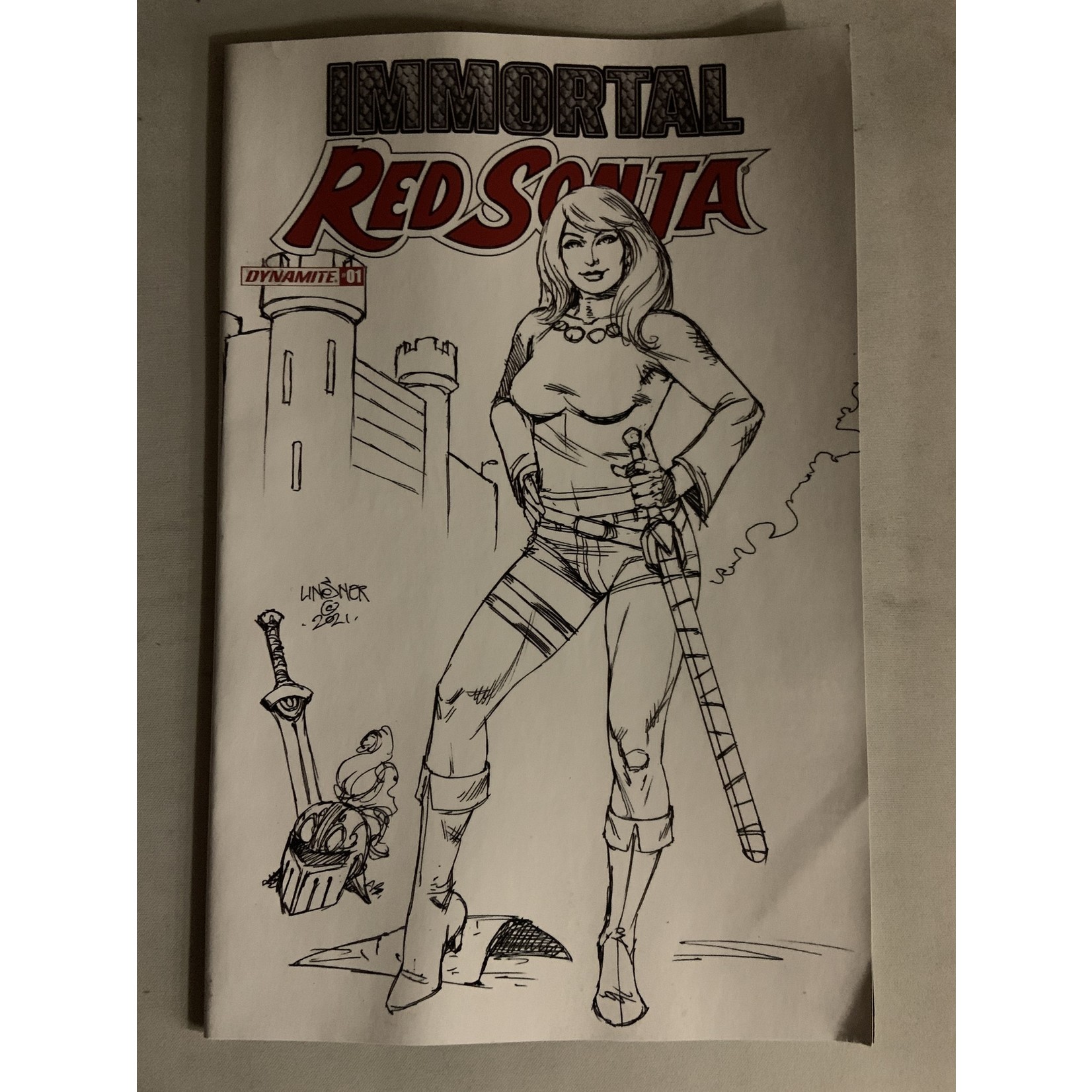 DYNAMITE Immortal Red Sonja 2022 #1 Cvr H 20 Copy Incv Linsner Line Art--Damaged