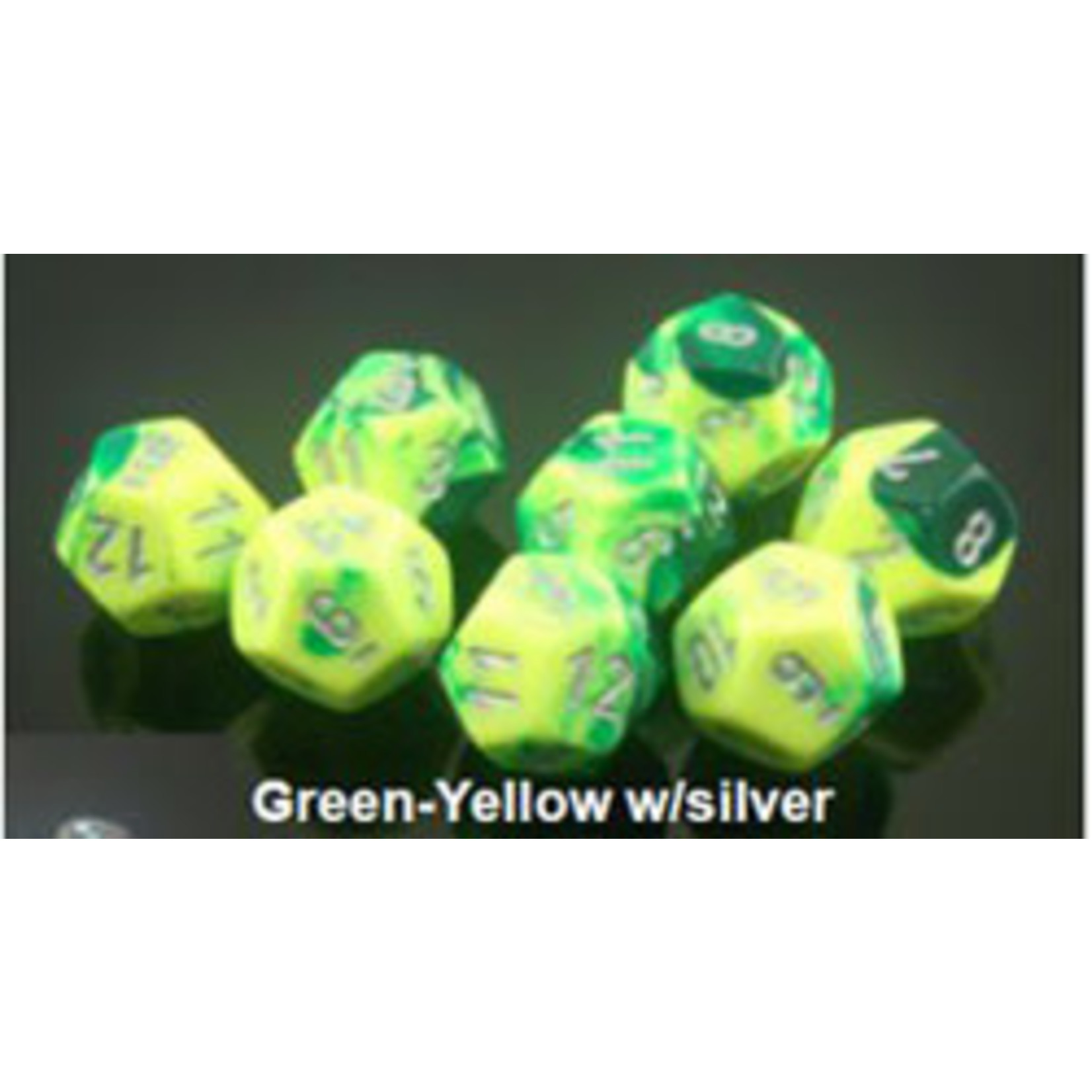 Chessex CHX 7ct Gemini 26454: Green-Yellow w/silver