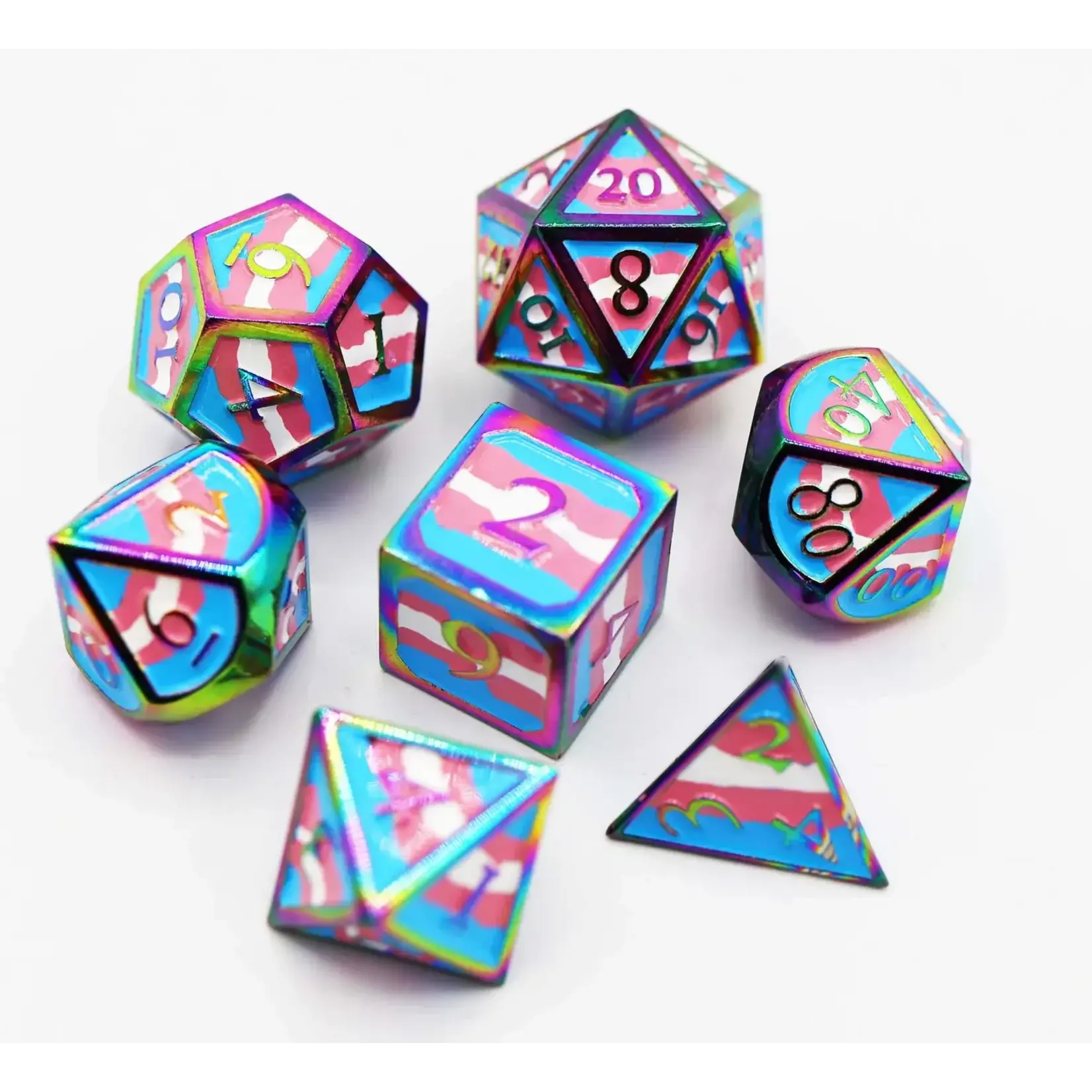 Foam Brain Games Transgender Pride Flag - Metal RPG Dice Set 7ct