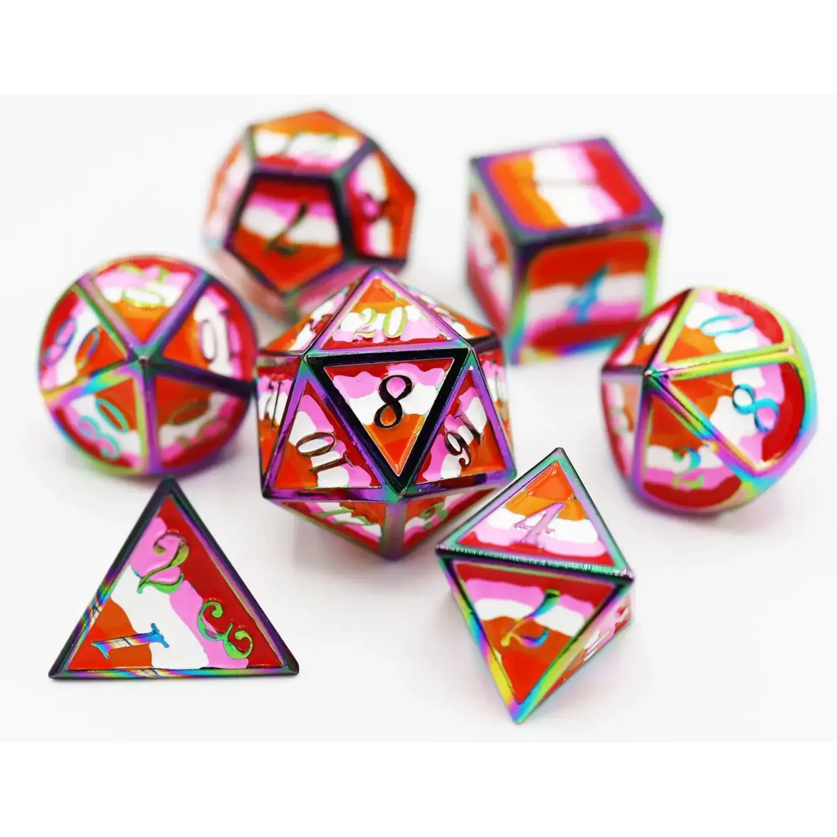 Foam Brain Games Lesbian Pride Flag - Metal RPG Dice Set