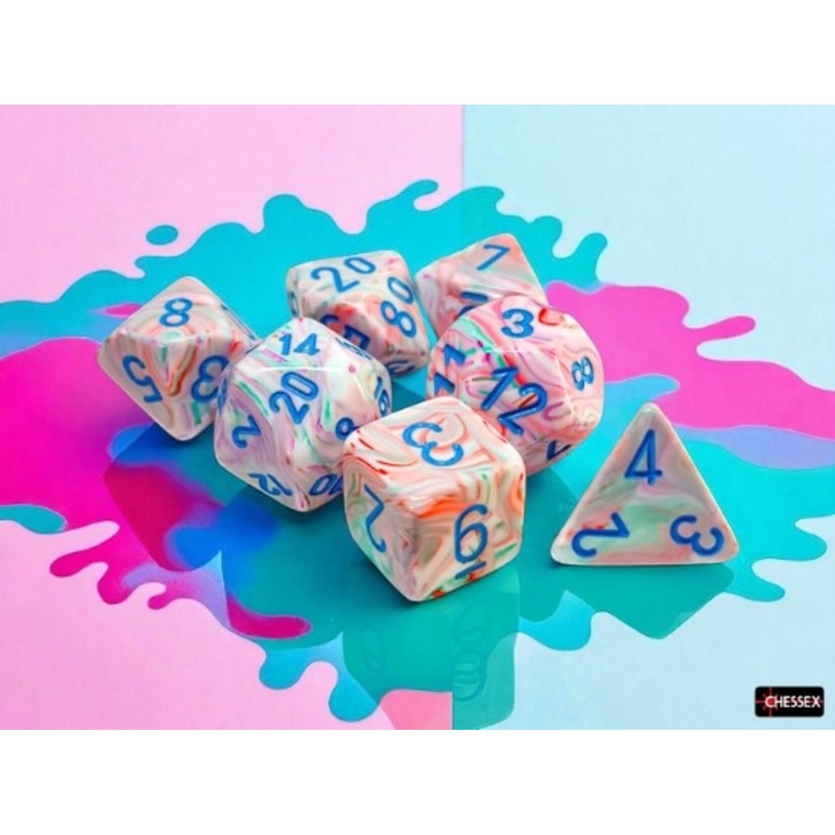 Chessex Chessex: Mega-hedral 7-Die Set: Festive - Pop Art/Blue