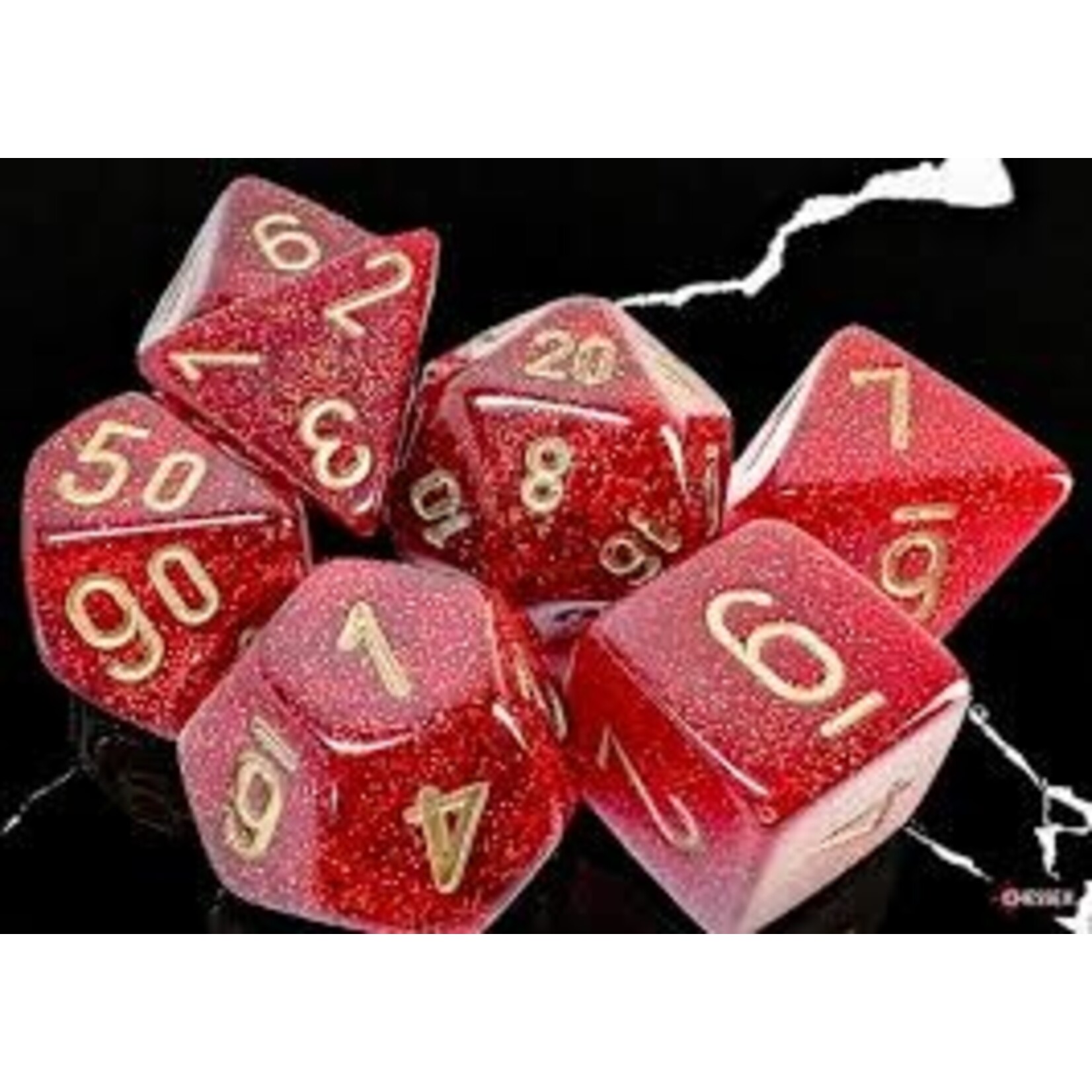 Chessex Chessex: Mega-hedral 7-Die Set: Glitter -Ruby/Gold