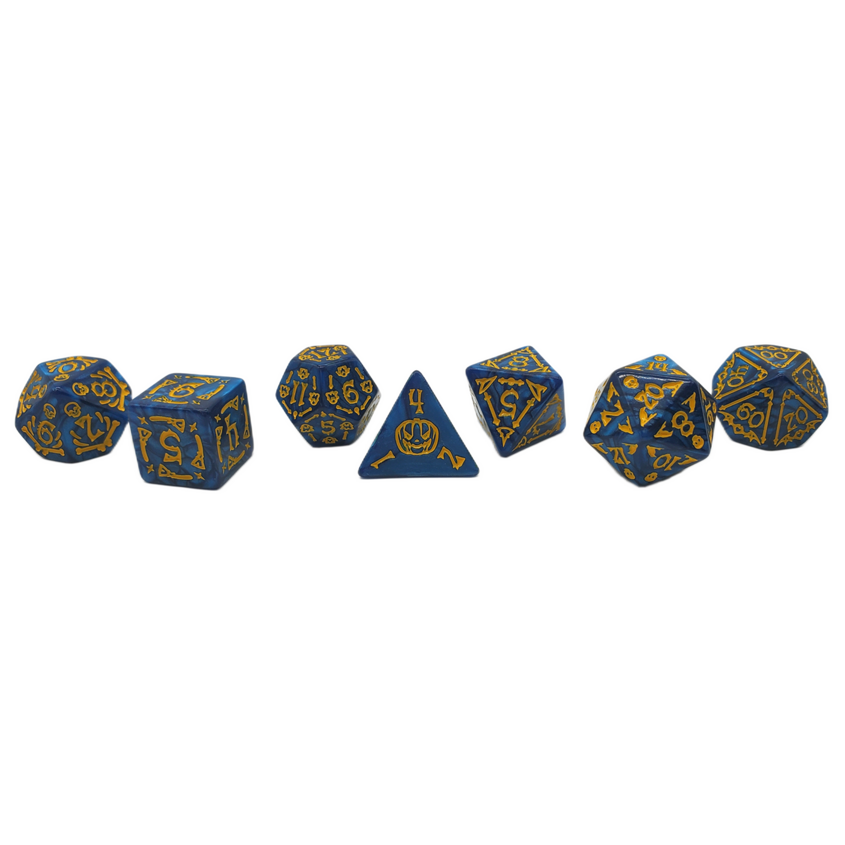 Old School Dice Old School Dice 7ct RPG: Rune Dice All Hallows Eve- Blue w/Yellow