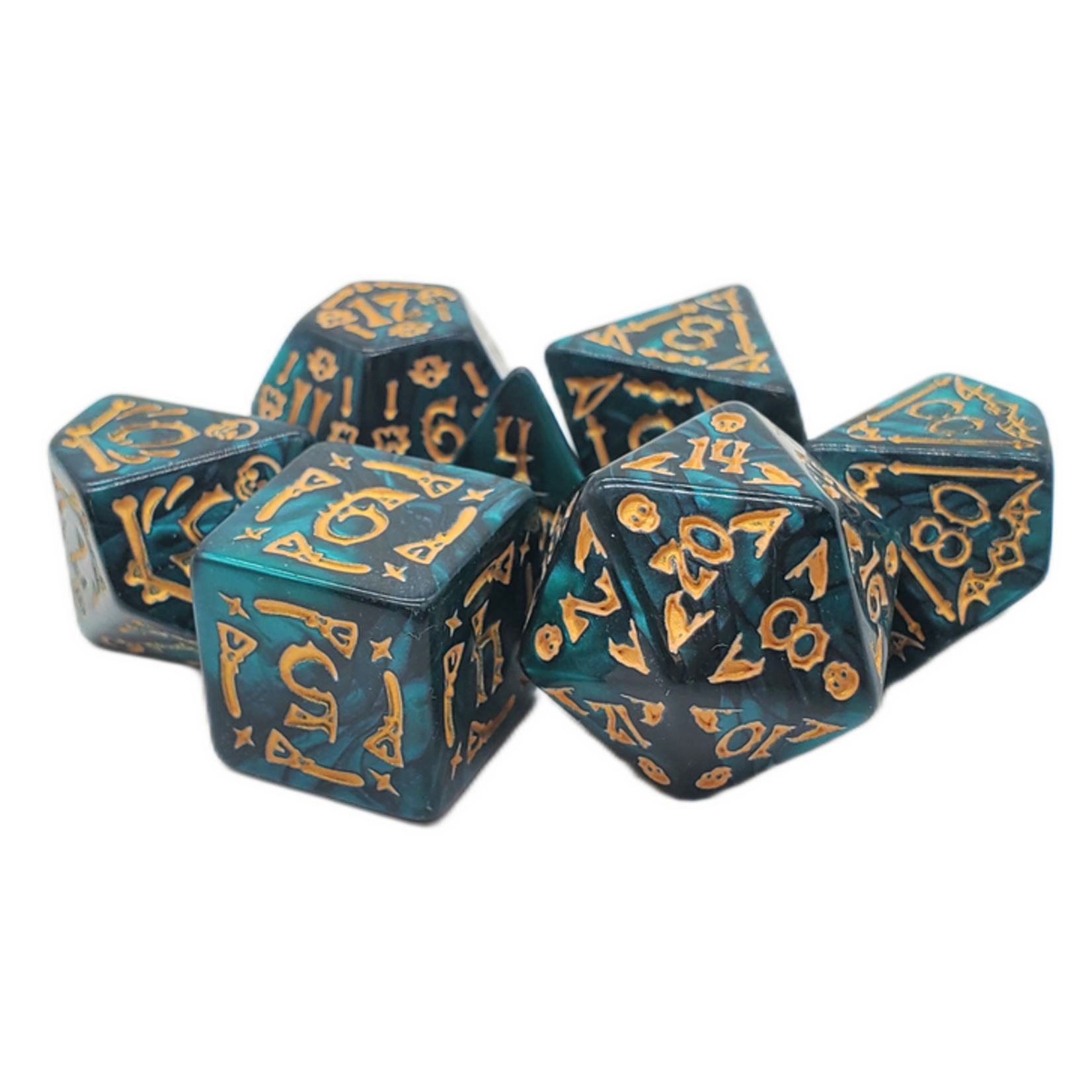 Old School Dice Old School Dice 7ct RPG: Rune Dice All Hallows Eve- Green w/Gold