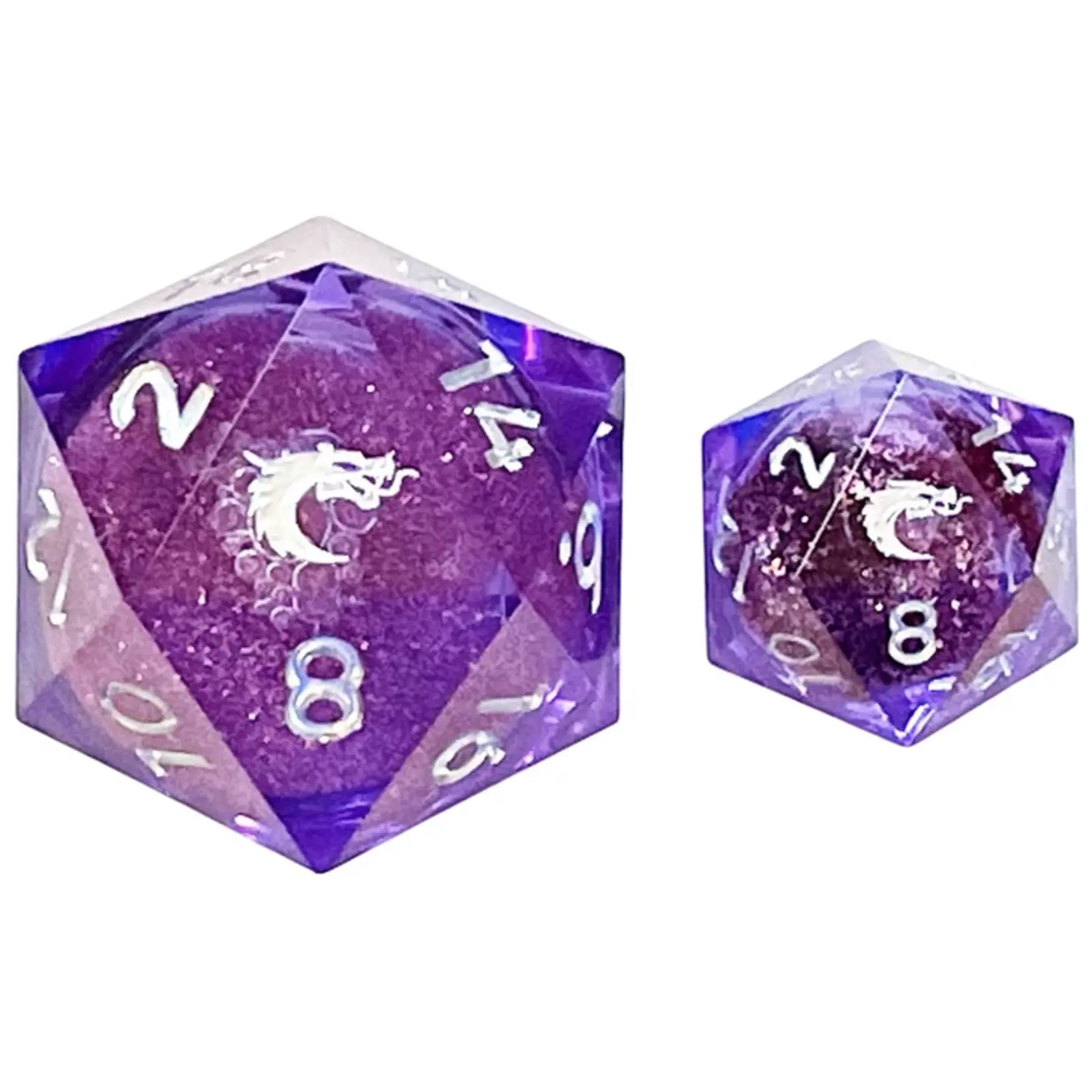 Old School Dice Old School Dice 35mm D20: Sharp Edged Liquid Infused Amethyst Fury