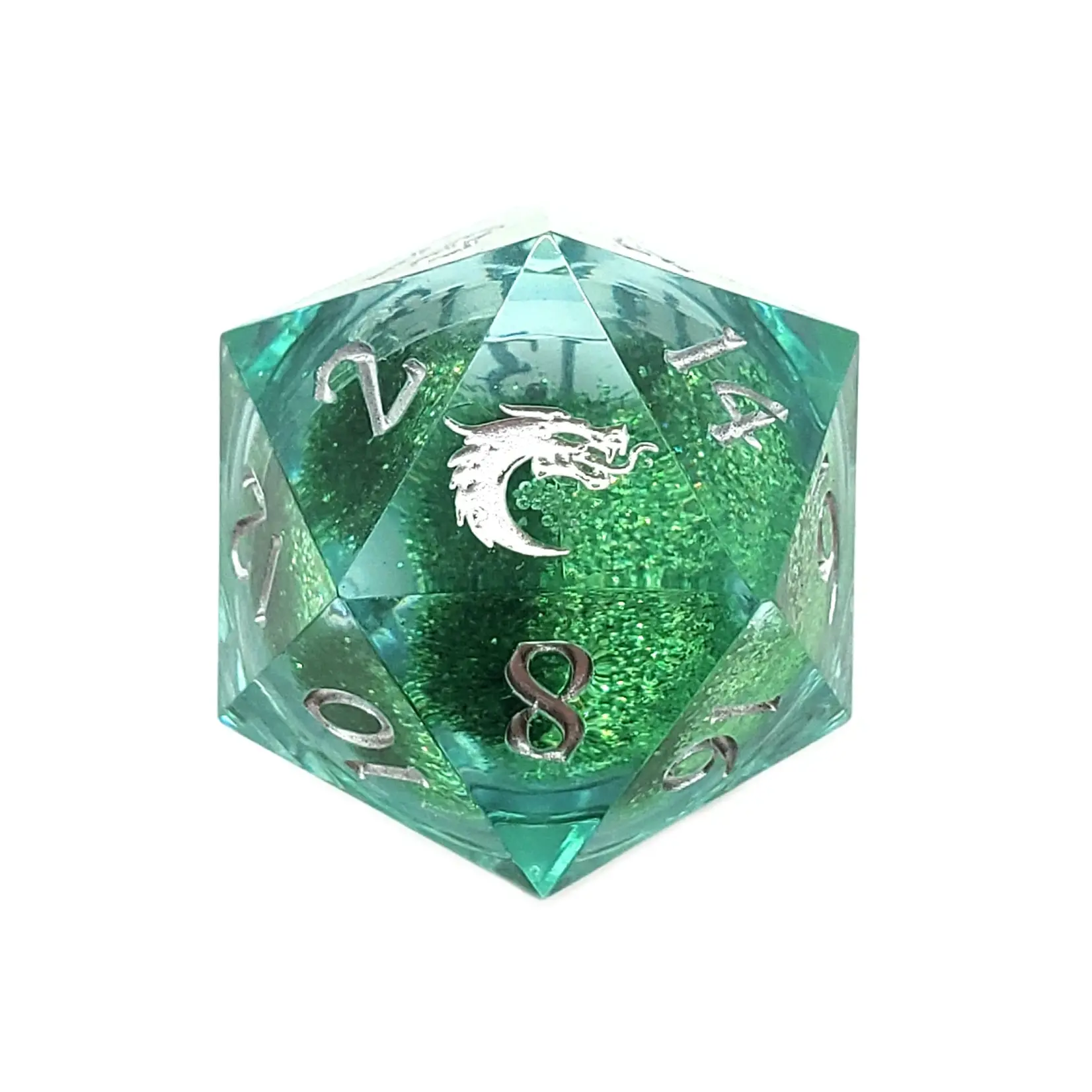 Old School Dice Old School Dice 22mm D20: Sharp Edged Liquid Infused Emerald Fury