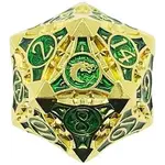 Old School Dice Single Fancy Metal D20 Green Gold