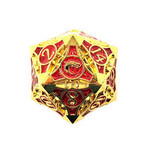 Old School Dice Single Fancy Metal D20 Red Gold