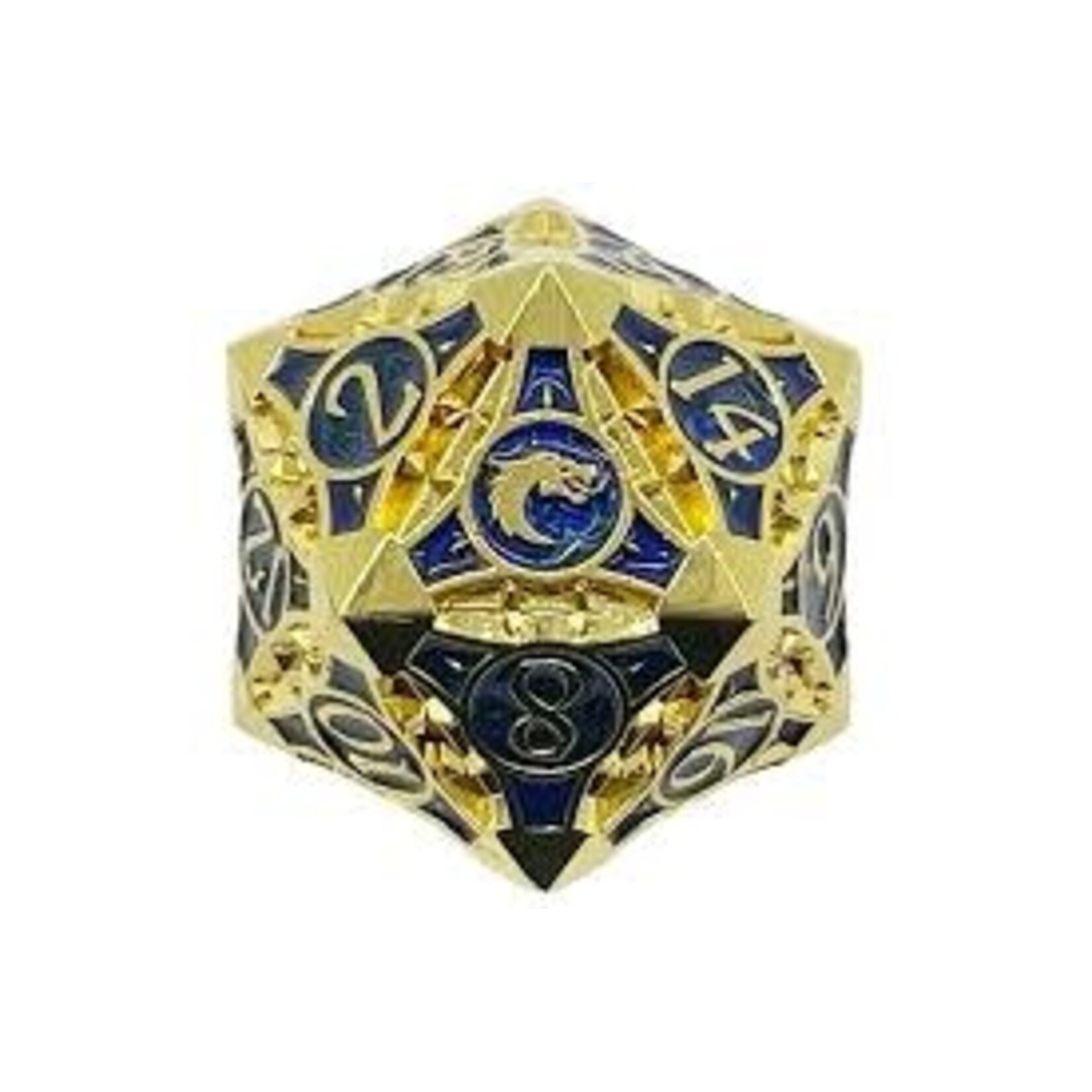 Old School Dice Single Fancy Metal D20 Blue Gold