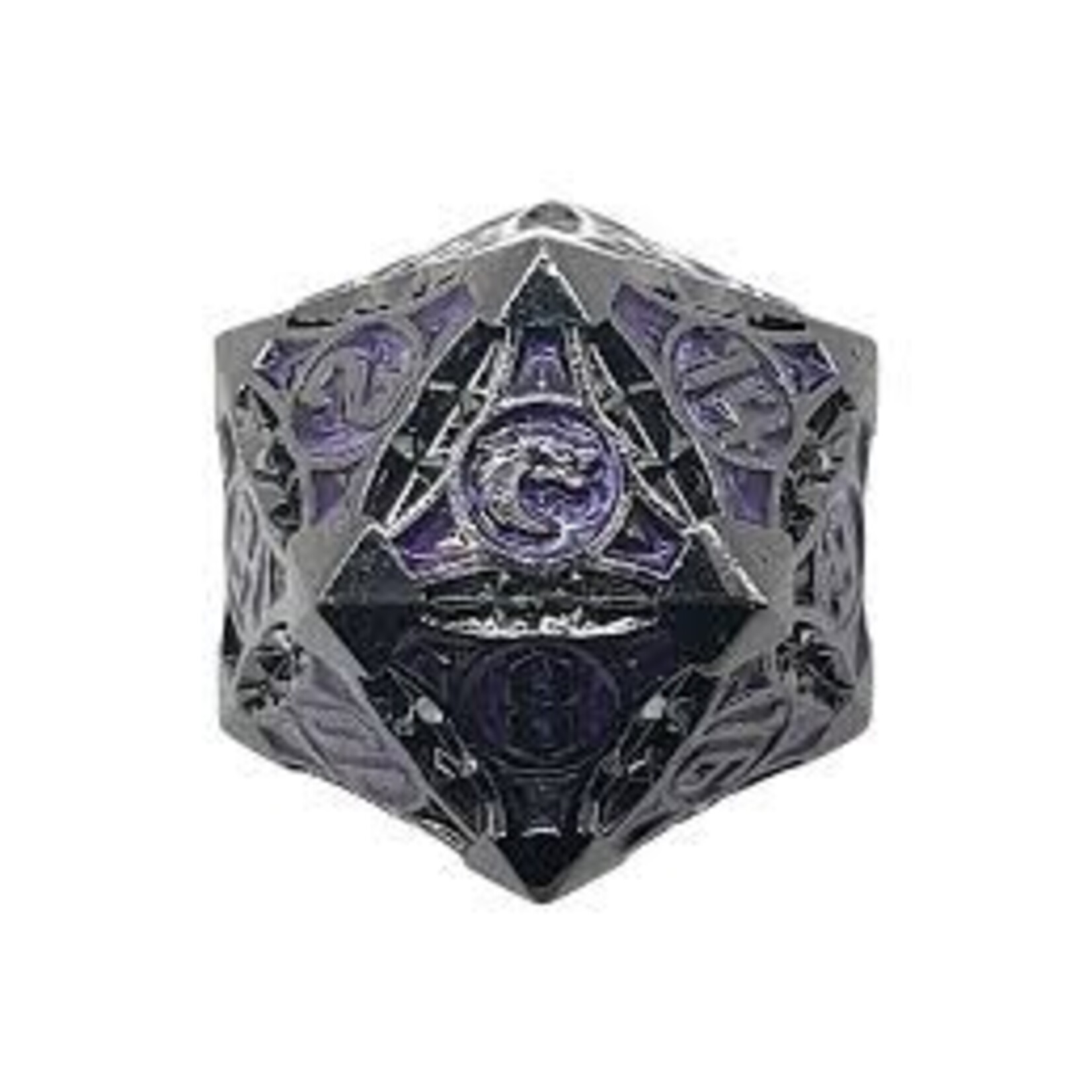 Old School Dice Single Fancy Metal D20 Black Nickel Purple