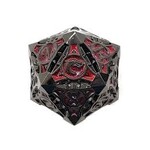 Old School Dice Single Fancy Metal D20 Black Nickel Red