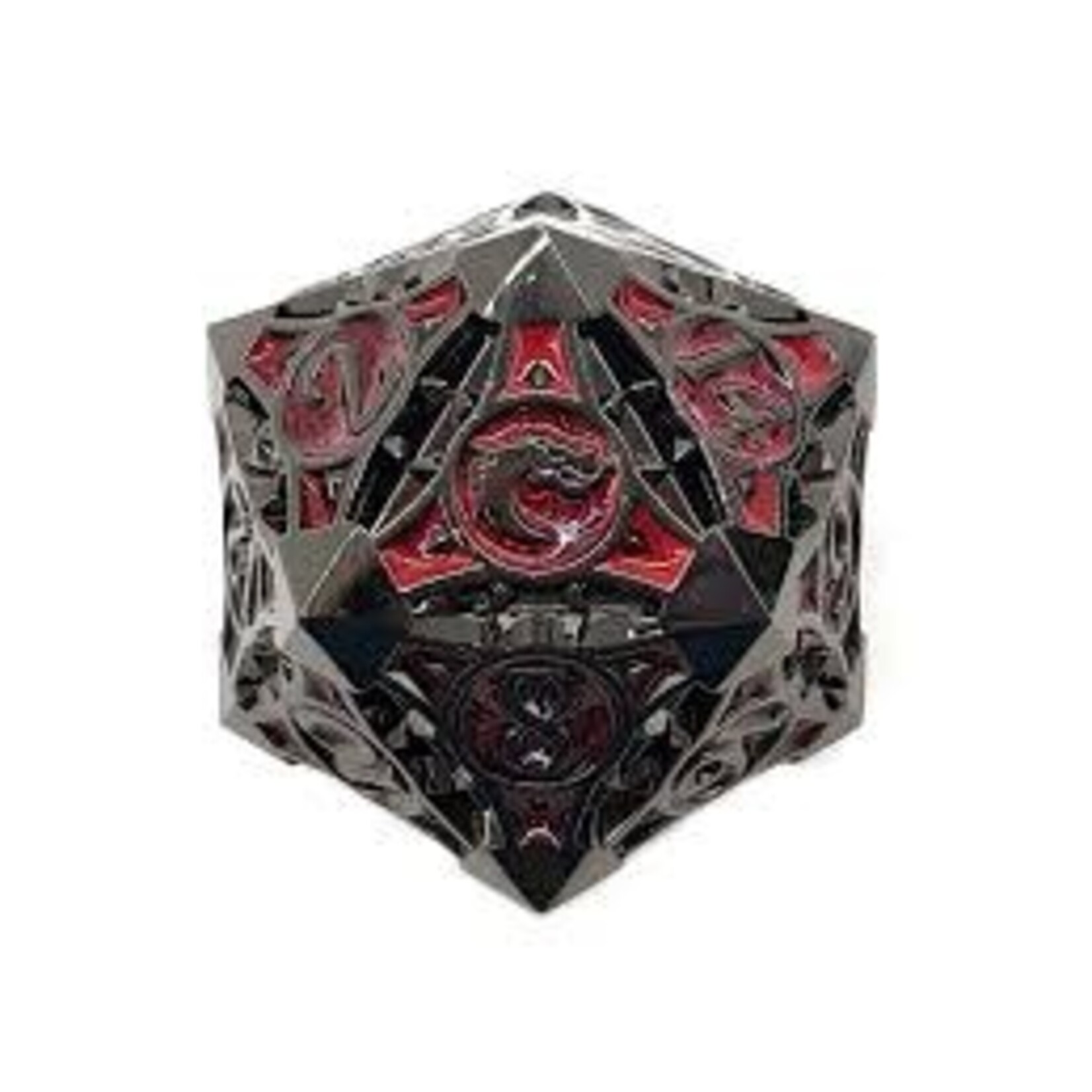 Old School Dice Single Fancy Metal D20 Black Nickel Red