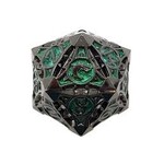 Old School Dice Single Fancy Metal D20 Black Nickel Green