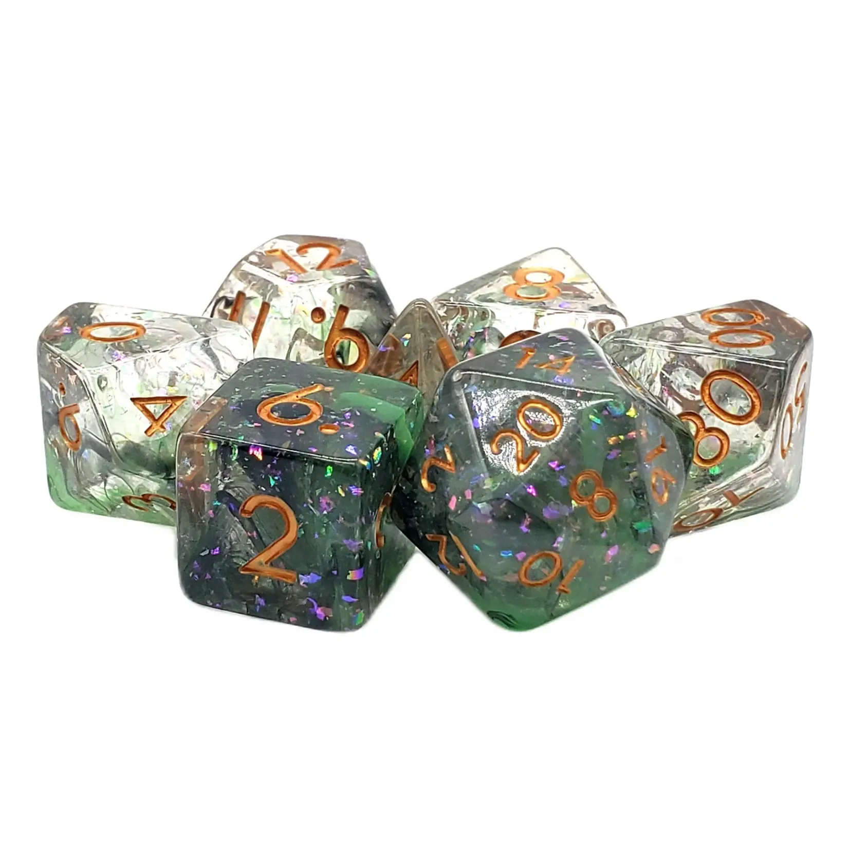 Old School Dice Old School Particles 7ct Dice RPG  - Green & Black Mist