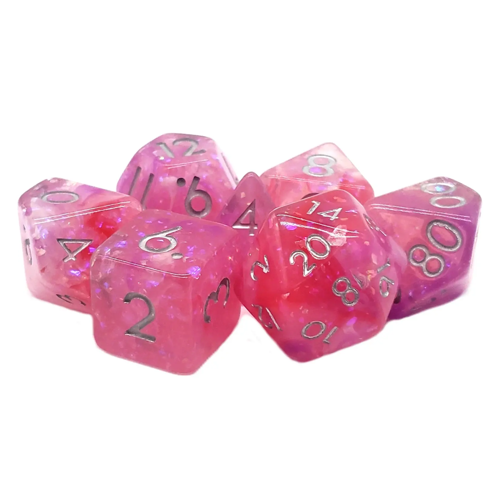 Old School Dice Old School Particles 7ct Dice RPG  - Pink, White & Purple Mist