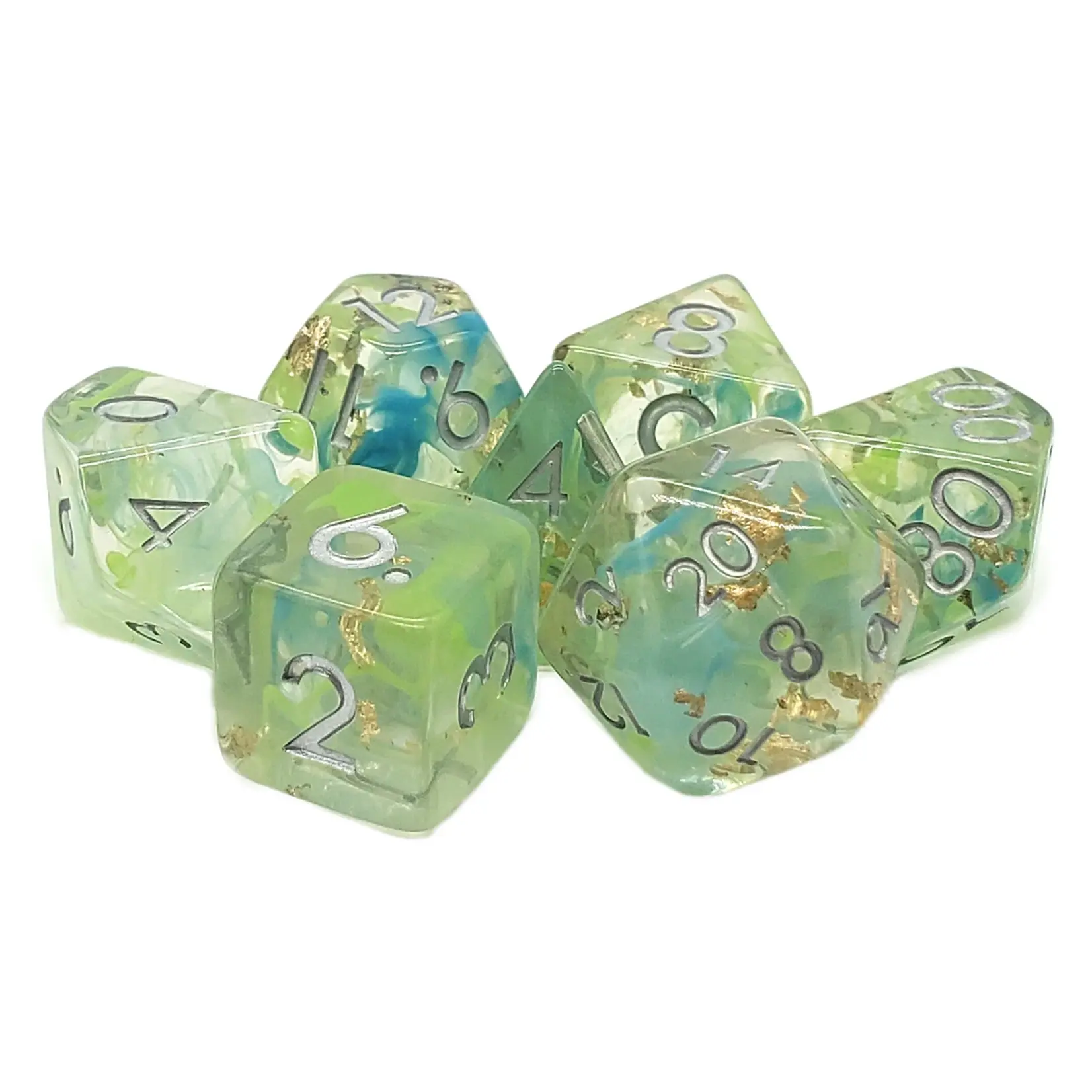 Old School Dice Old School Particles 7ct Dice RPG  - Blue & Green Mist