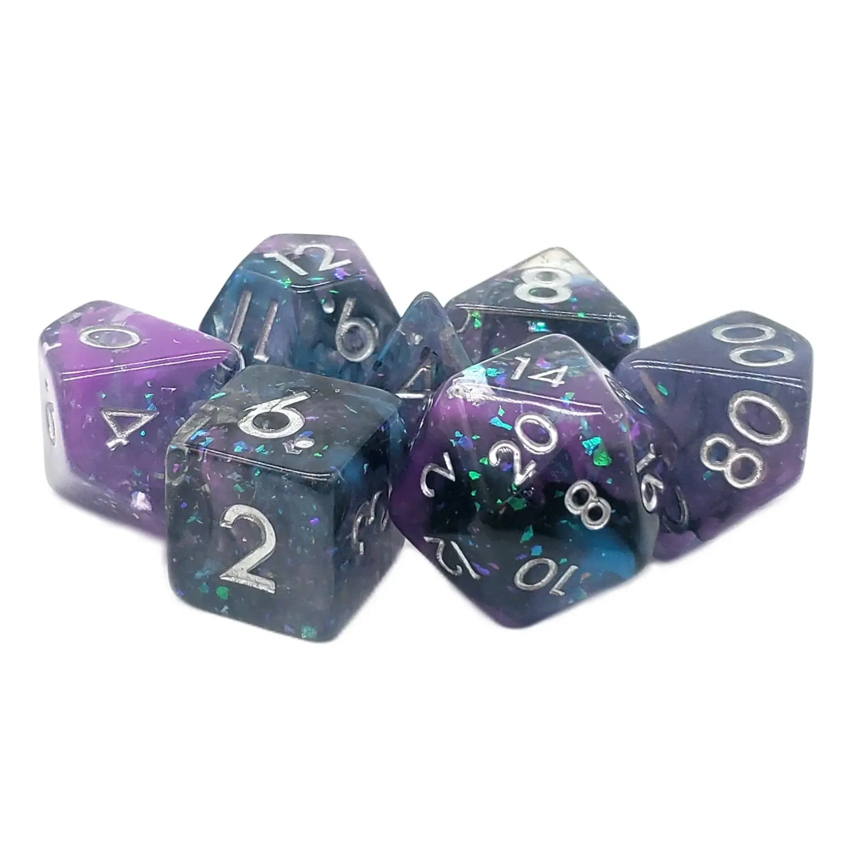 Old School Dice Old School Particles 7ct Dice RPG  - Black, Blue & Purple Mist